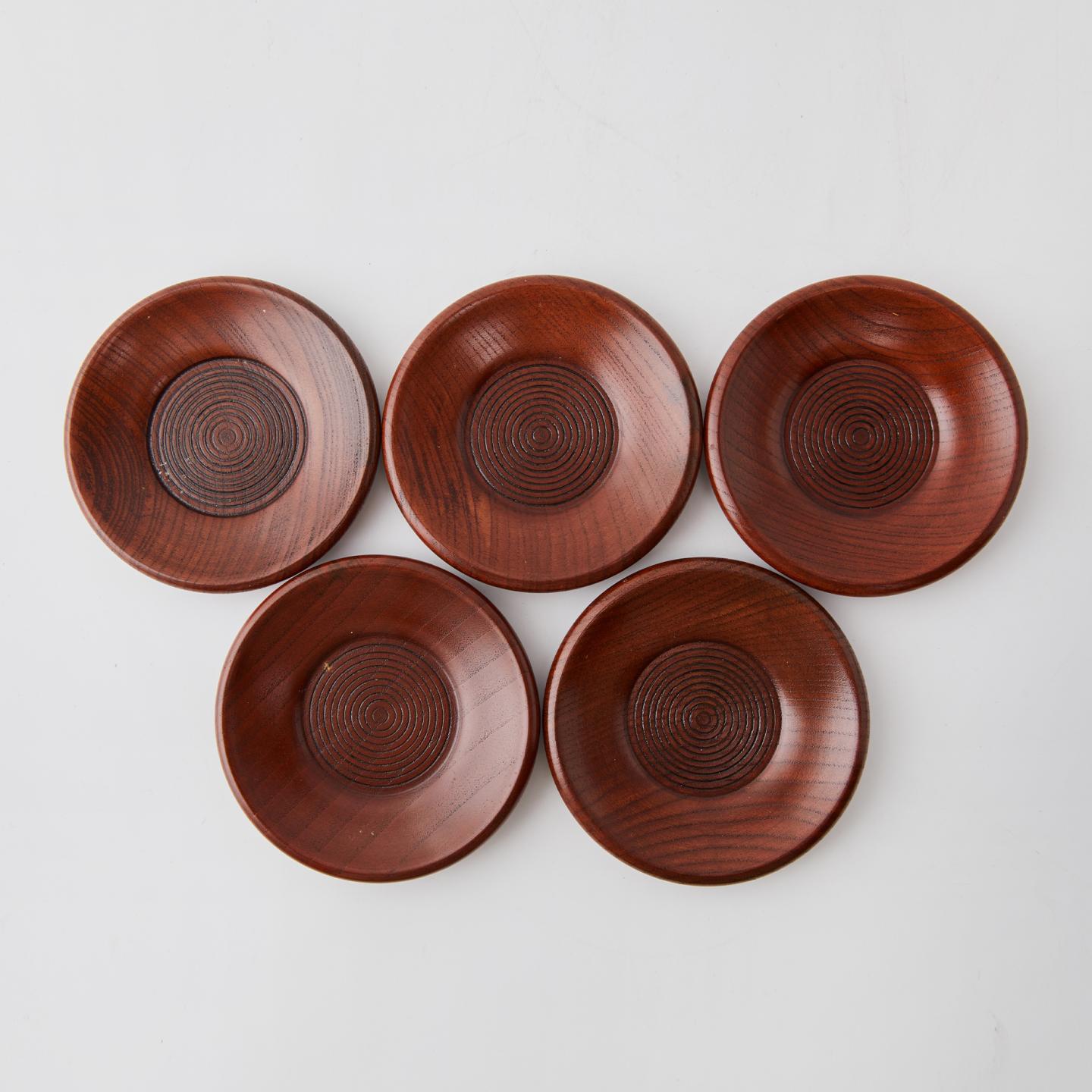 明治时期 青花手绘缠枝文 5客杯（配实木茶托）