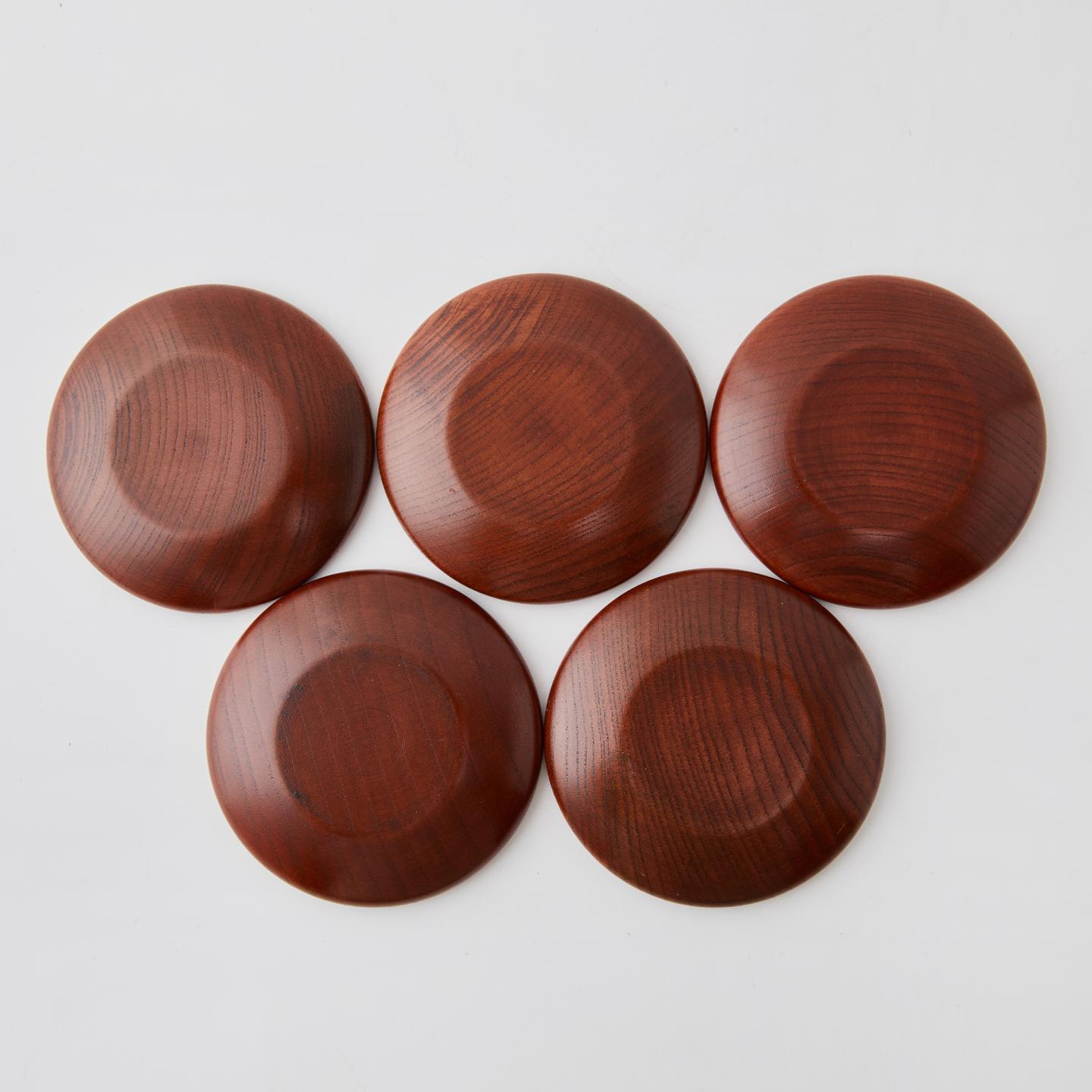 明治时期 青花手绘缠枝文 5客杯（配实木茶托）