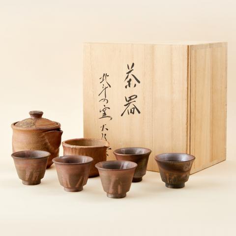 藏家释出｜昭和时期 名家组合胡麻落灰备前烧茶具套