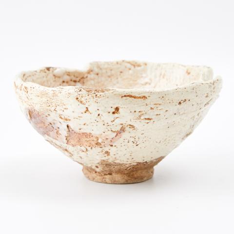 正木烧丨江户时期 纯手捏海波文志野釉茶碗