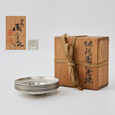 金工巨匠三世藏六｜大正-昭和时期 纯锡圆形茶托5客