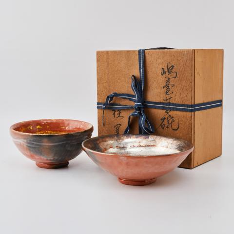 桂窑｜昭和时期 低温乐烧赤乐金银茶碗