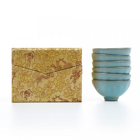 龙泉青瓷 莲花瓣杯3个 圆杯3个 约高50mm