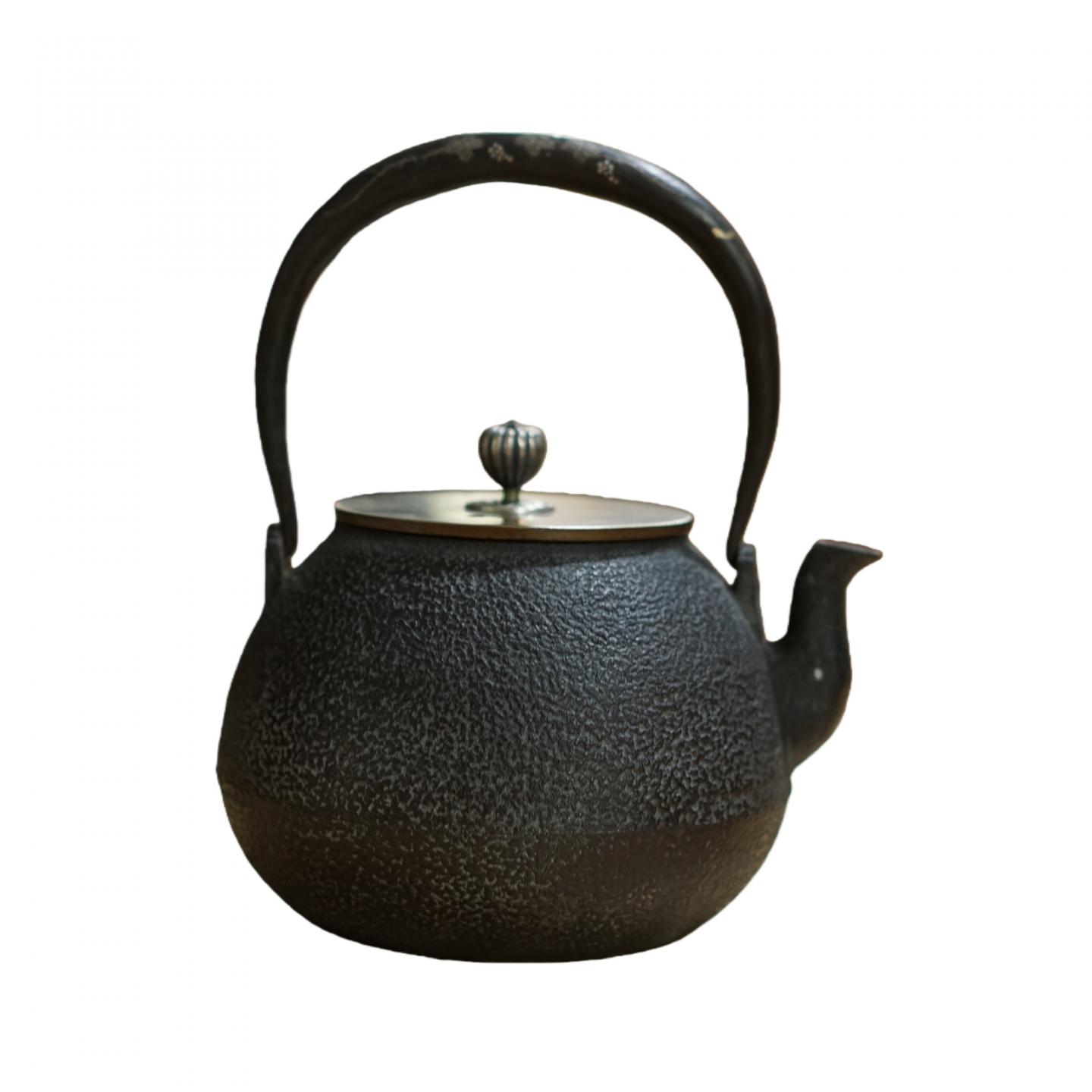 龙文堂丨大正时期 提把嵌银葡萄纹银摘老铁壶一把 23*15*18cm