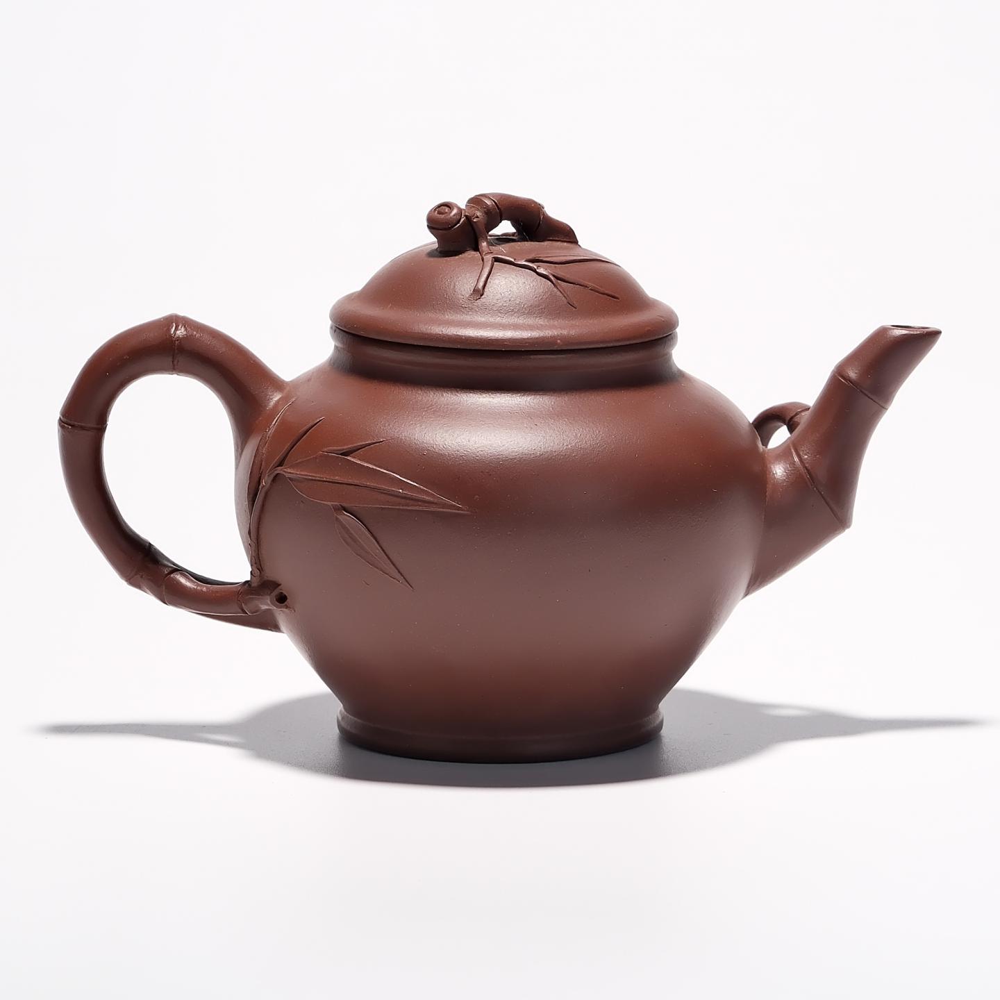 紫砂一厂实力工手 竹报春壶 约90年代 约250cc 高约93mm