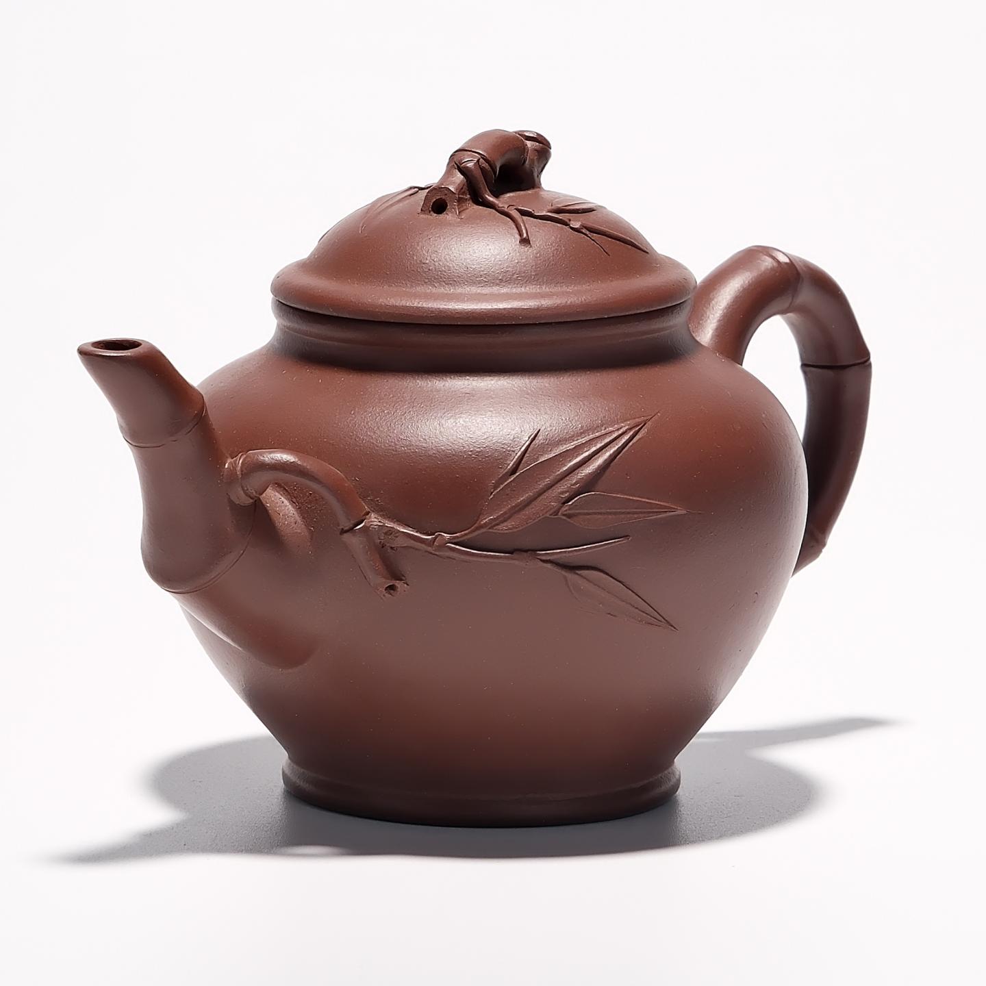 紫砂一厂实力工手 竹报春壶 约90年代 约250cc 高约93mm