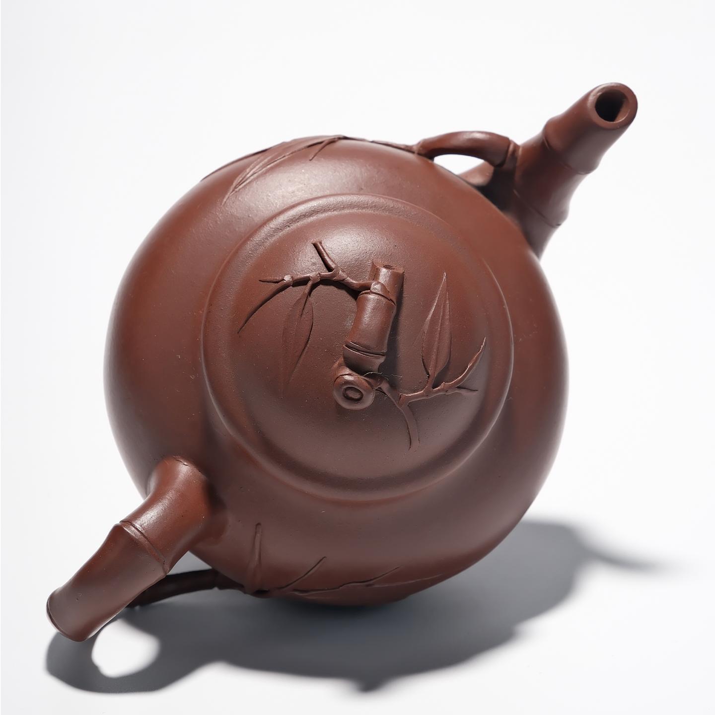 紫砂一厂实力工手 竹报春壶 约90年代 约250cc 高约93mm