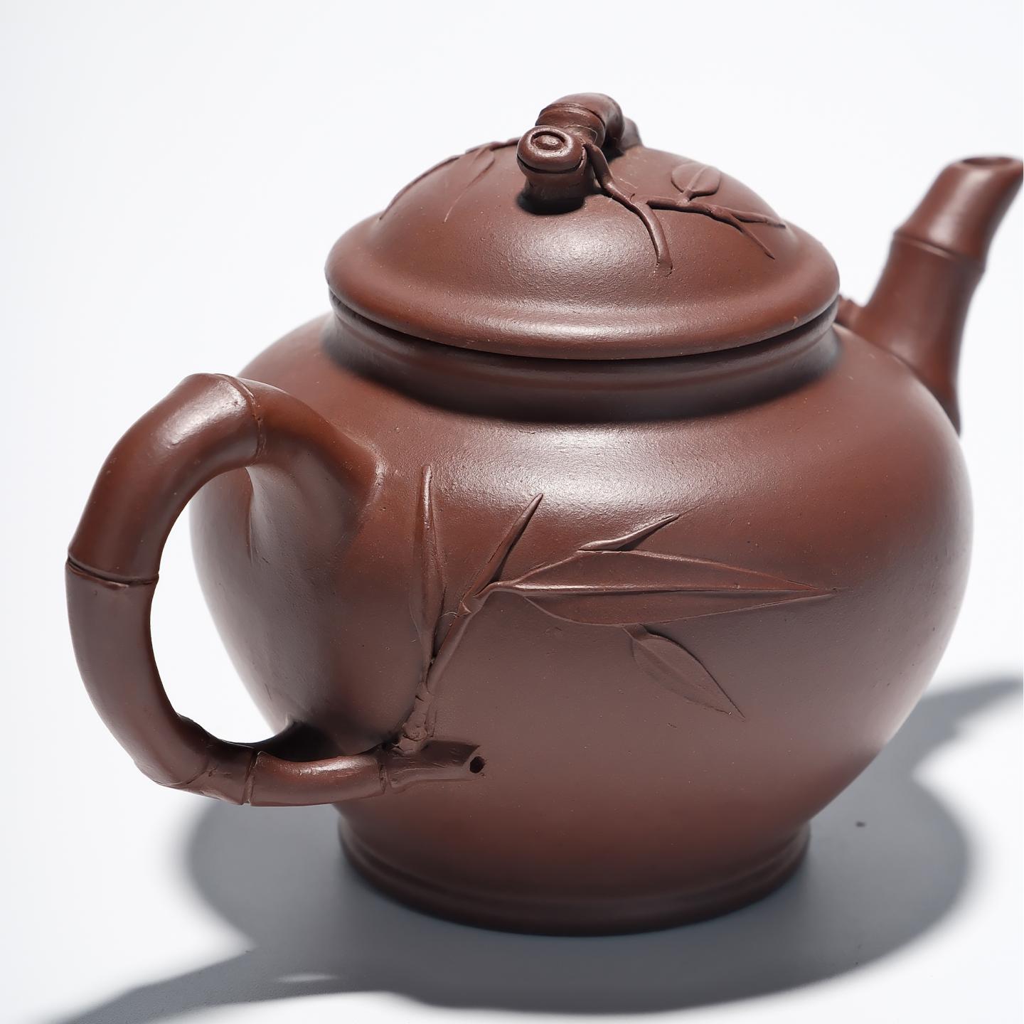 紫砂一厂实力工手 竹报春壶 约90年代 约250cc 高约93mm