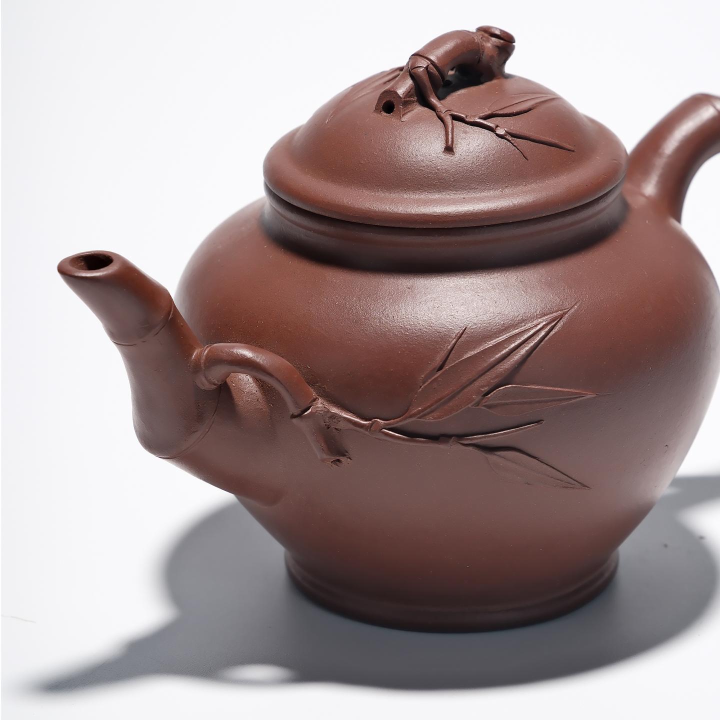 紫砂一厂实力工手 竹报春壶 约90年代 约250cc 高约93mm