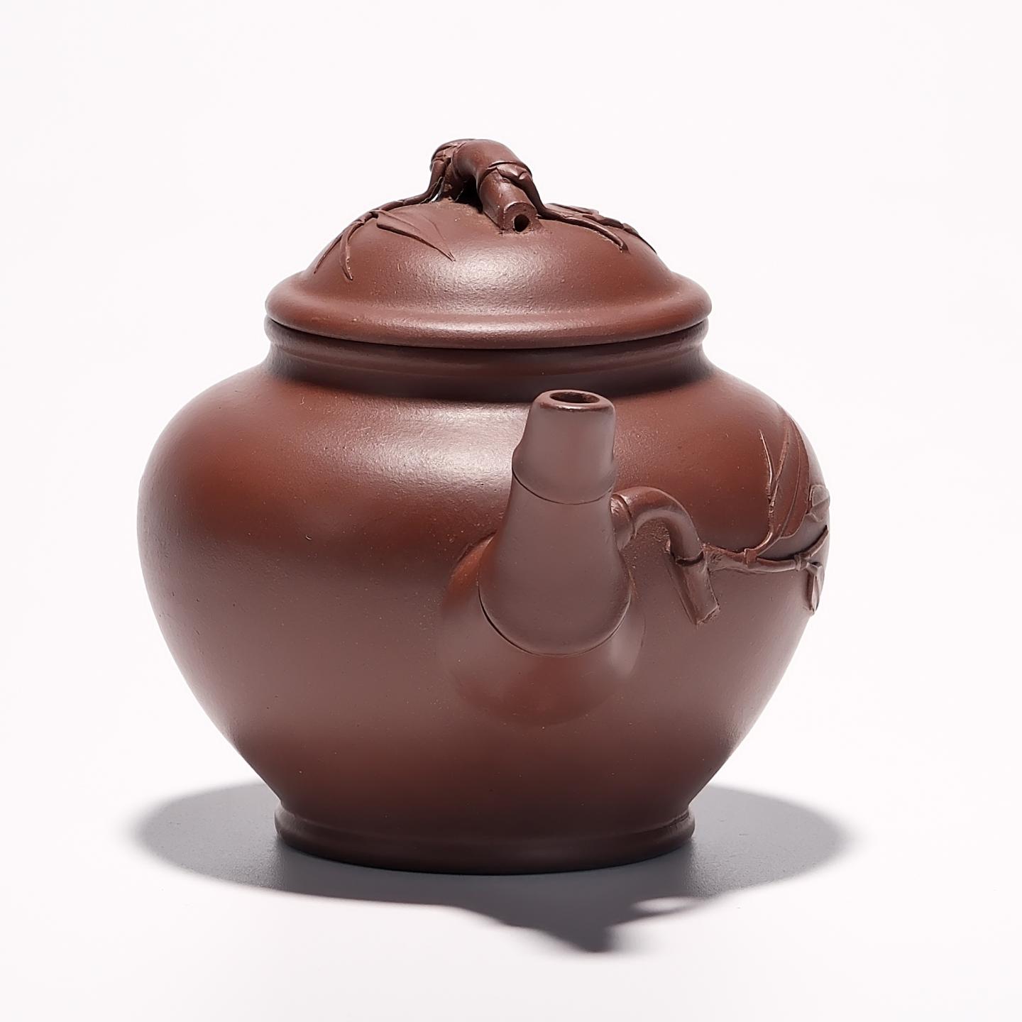 紫砂一厂实力工手 竹报春壶 约90年代 约250cc 高约93mm