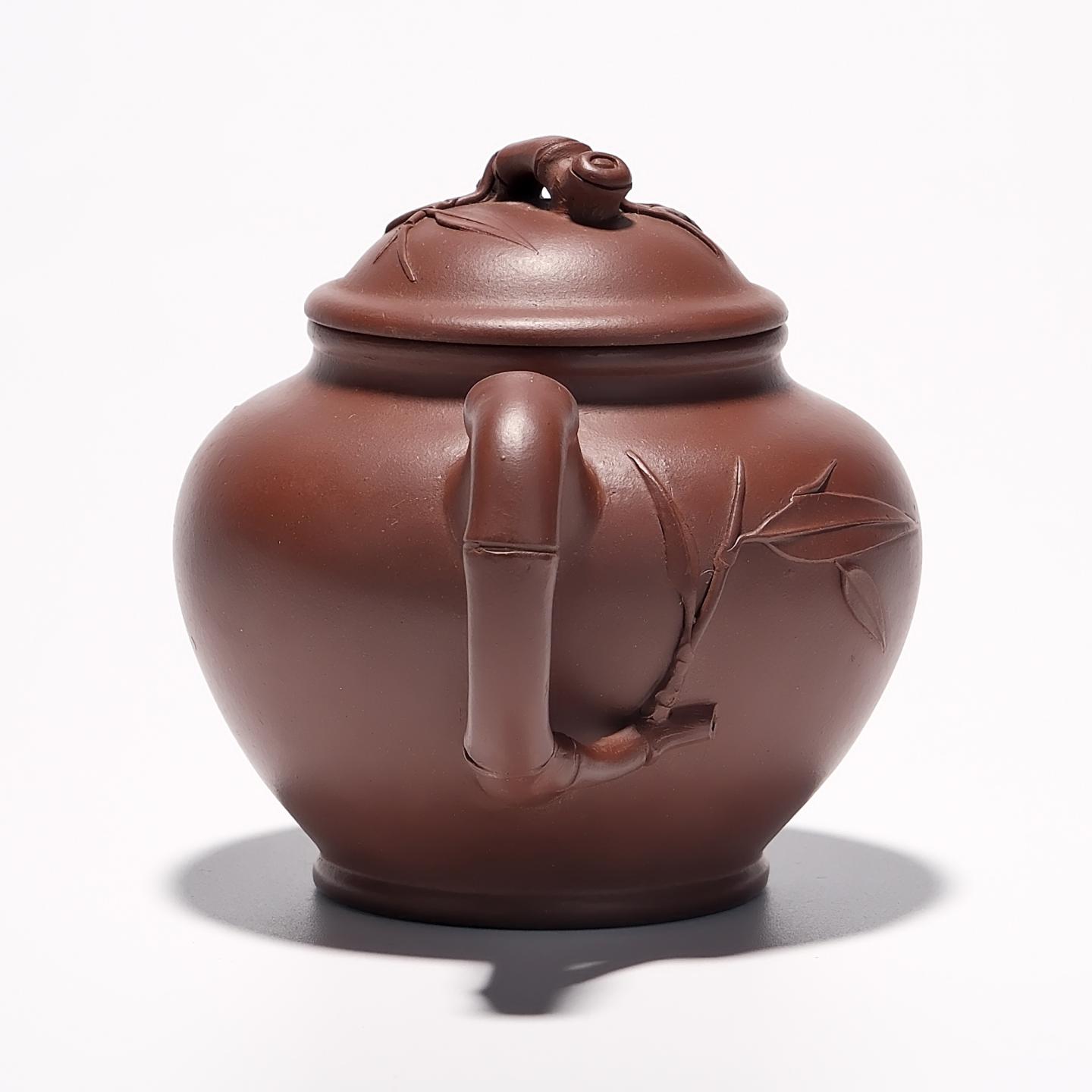 紫砂一厂实力工手 竹报春壶 约90年代 约250cc 高约93mm