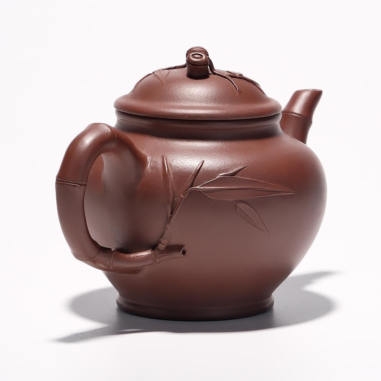 紫砂一厂实力工手 竹报春壶 约90年代 约250cc 高约93mm