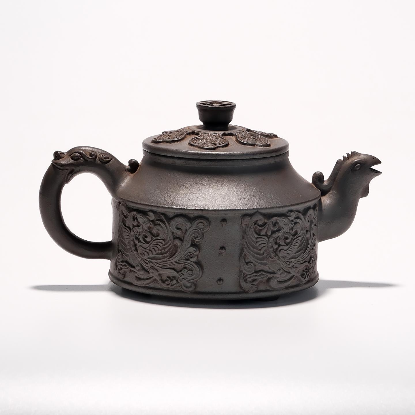 贡局款(堂口) 云龙壶 浮雕绘 高温窑变 约80年代 约300cc 高约80mm 非精雕