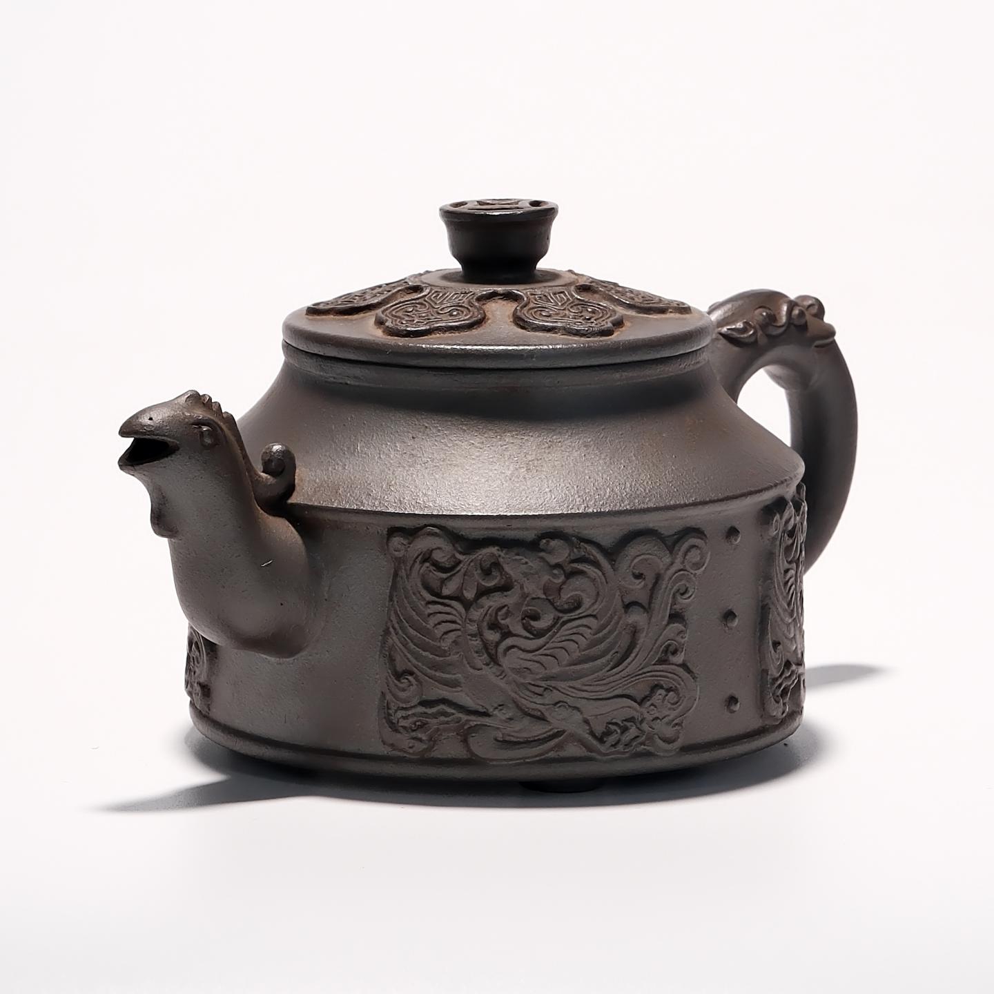 贡局款(堂口) 云龙壶 浮雕绘 高温窑变 约80年代 约300cc 高约80mm 非精雕