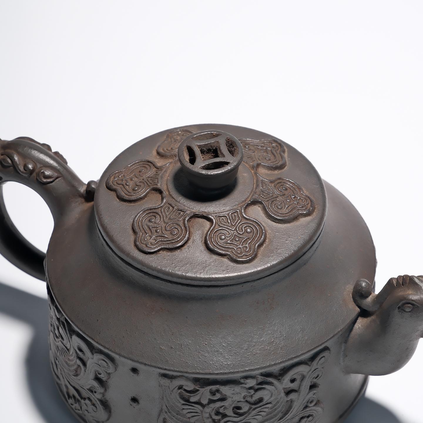 贡局款(堂口) 云龙壶 浮雕绘 高温窑变 约80年代 约300cc 高约80mm 非精雕