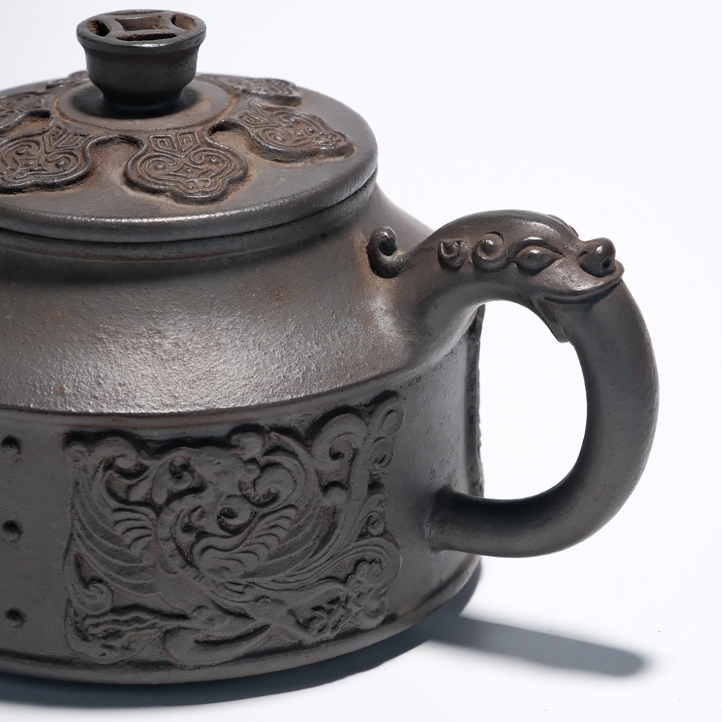 贡局款(堂口) 云龙壶 浮雕绘 高温窑变 约80年代 约300cc 高约80mm 非精雕