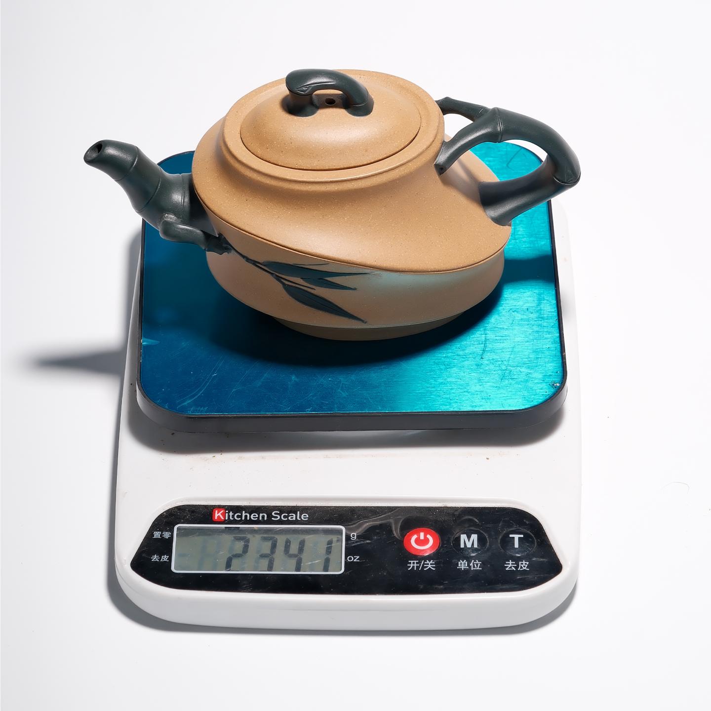 紫砂一厂张玉芳 双色帆竹壶 约90年代 约200cc 高约73mm