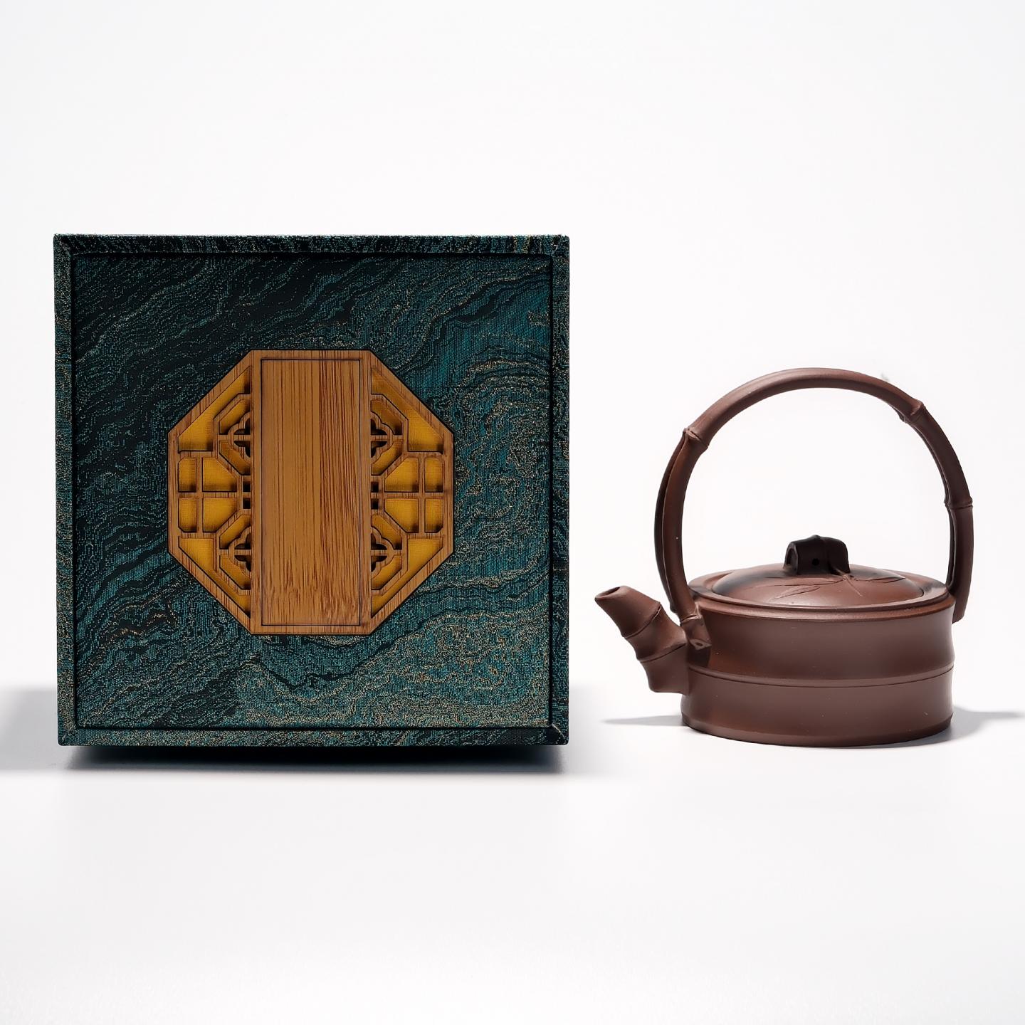 早期紫砂一厂实力工手 竹节提梁壶 约200cc 高约120mm