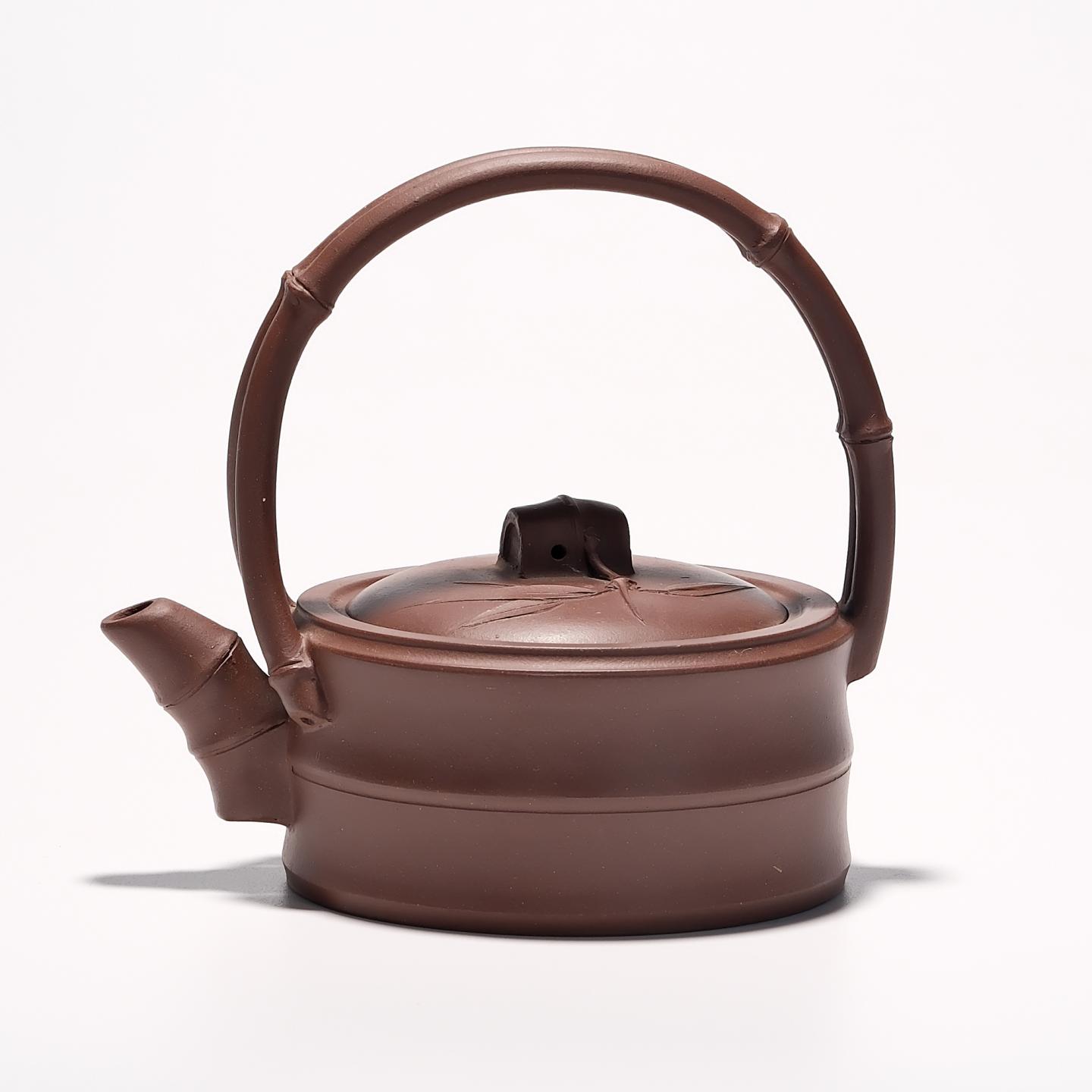 早期紫砂一厂实力工手 竹节提梁壶 约200cc 高约120mm