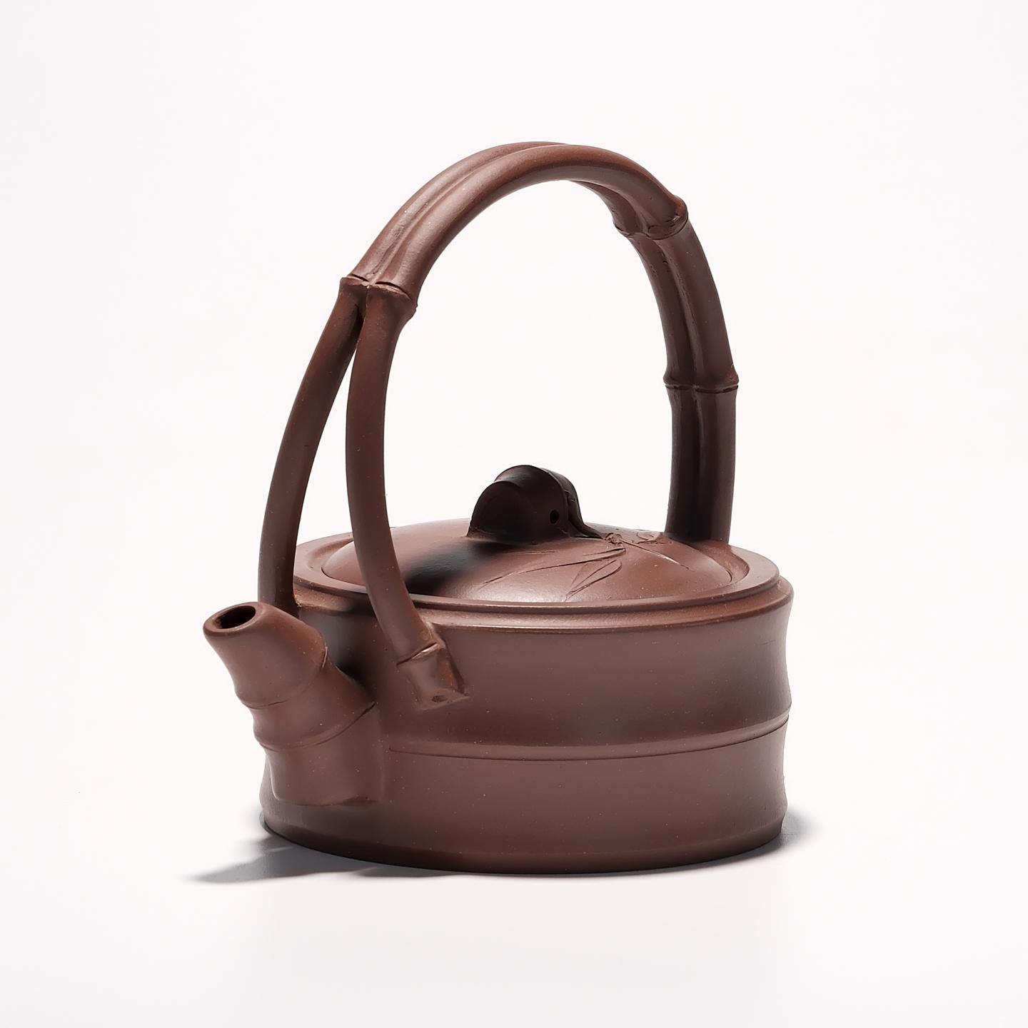 早期紫砂一厂实力工手 竹节提梁壶 约200cc 高约120mm