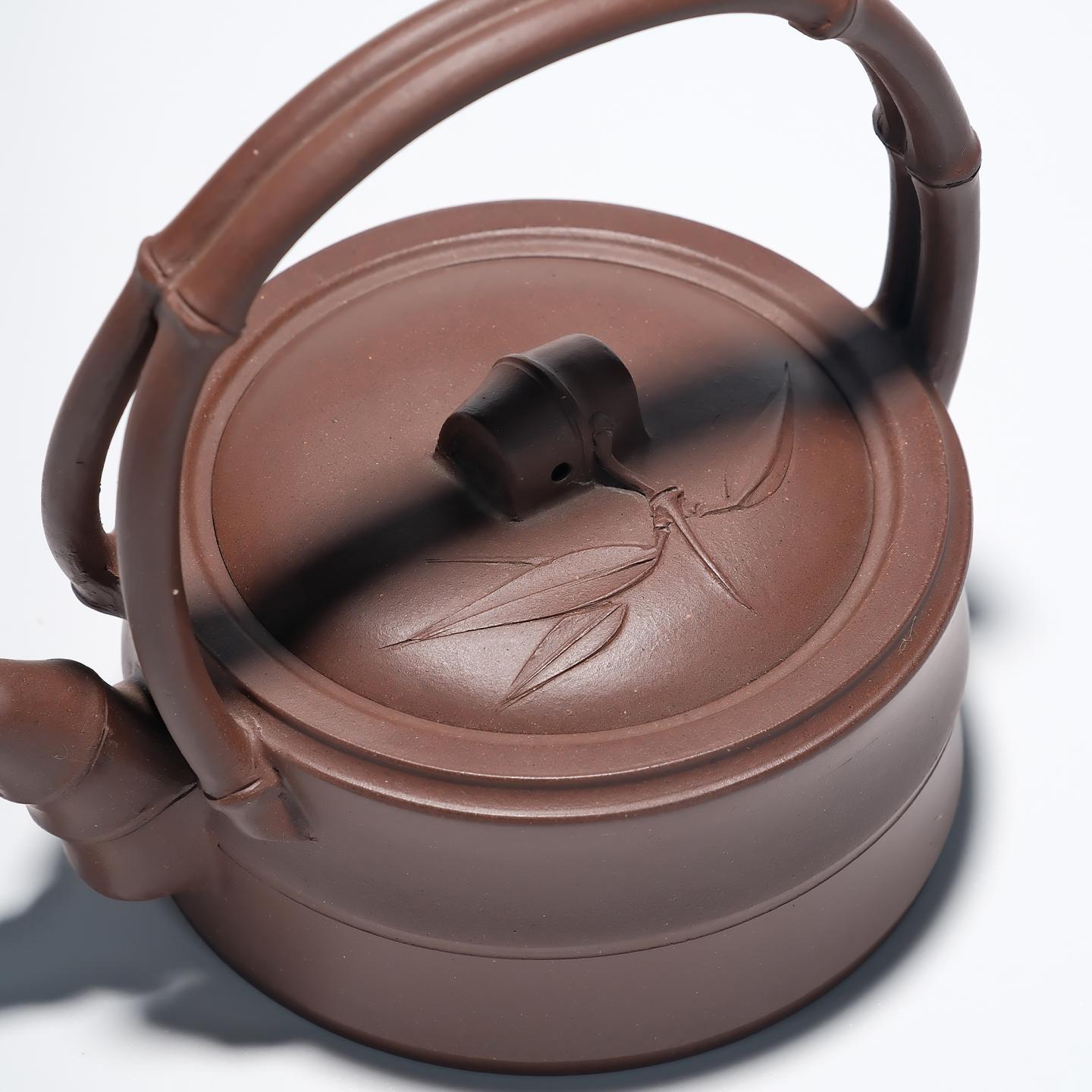 早期紫砂一厂实力工手 竹节提梁壶 约200cc 高约120mm