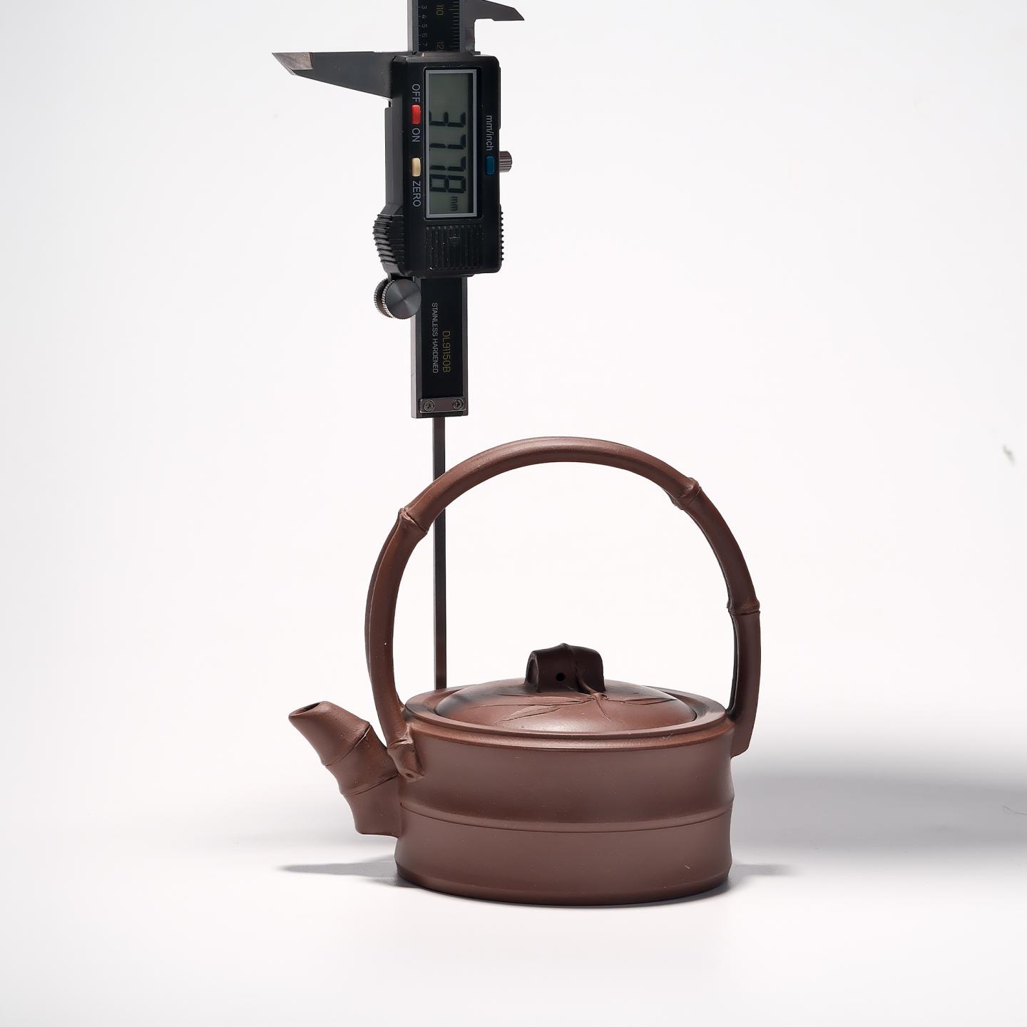 早期紫砂一厂实力工手 竹节提梁壶 约200cc 高约120mm