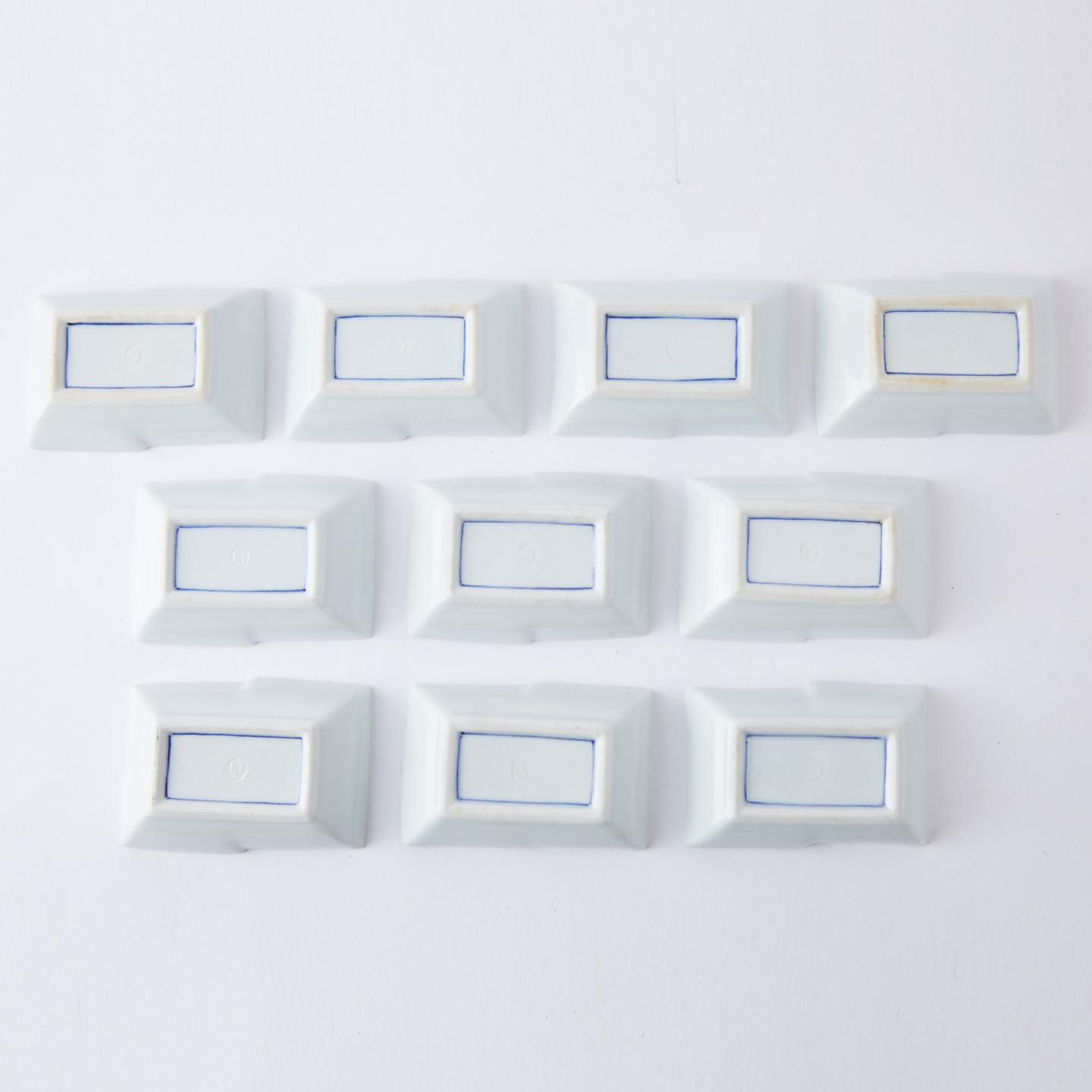 京烧巨匠平安东洸|明治-昭和时期 青花染付山水诗文小碟10客