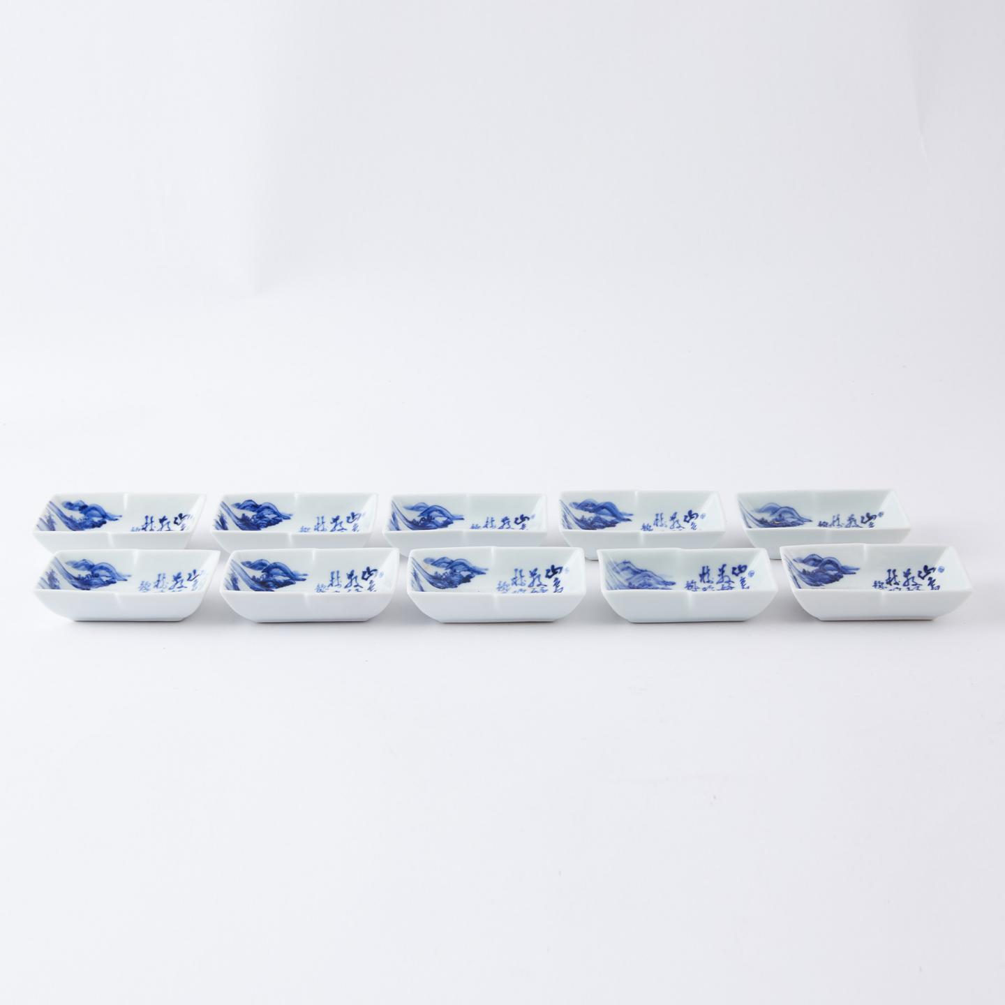 京烧巨匠平安东洸|明治-昭和时期 青花染付山水诗文小碟10客