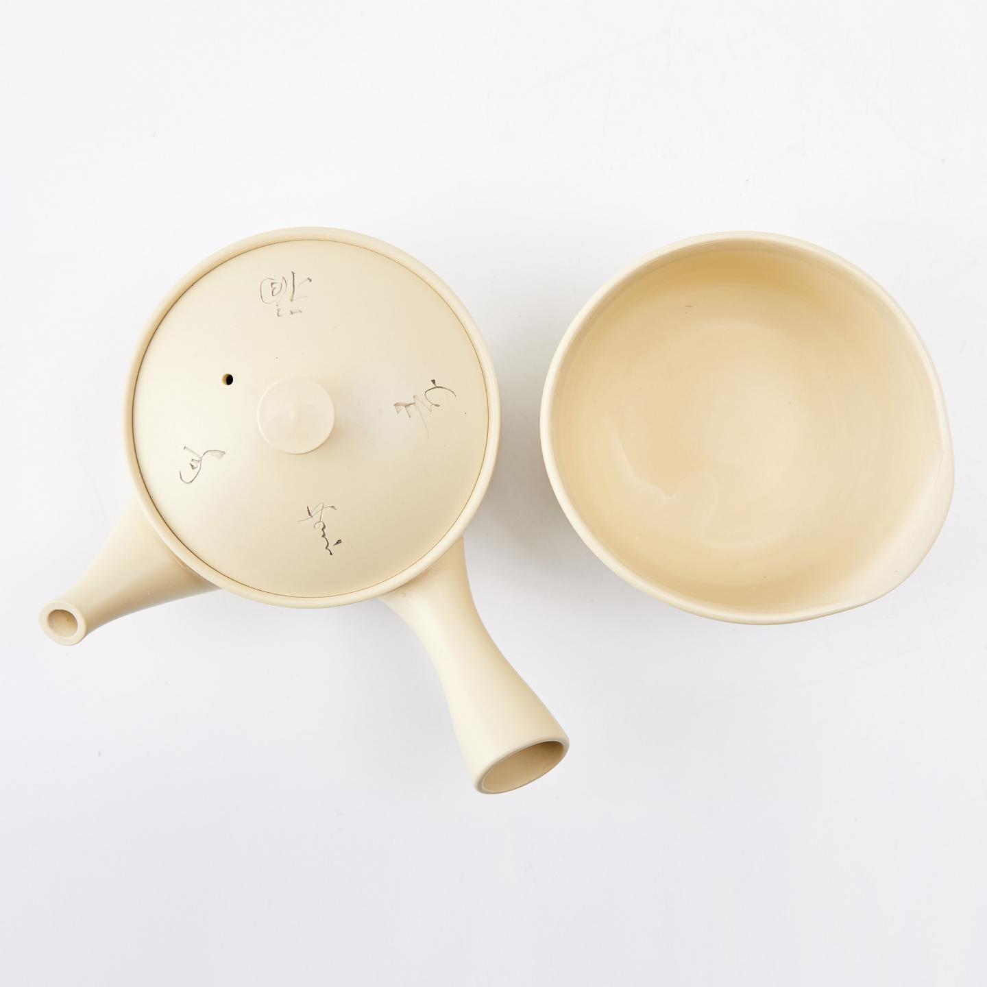 梅原广隆(玉光)|昭和时期 白泥手刻诗文常滑烧茶具套