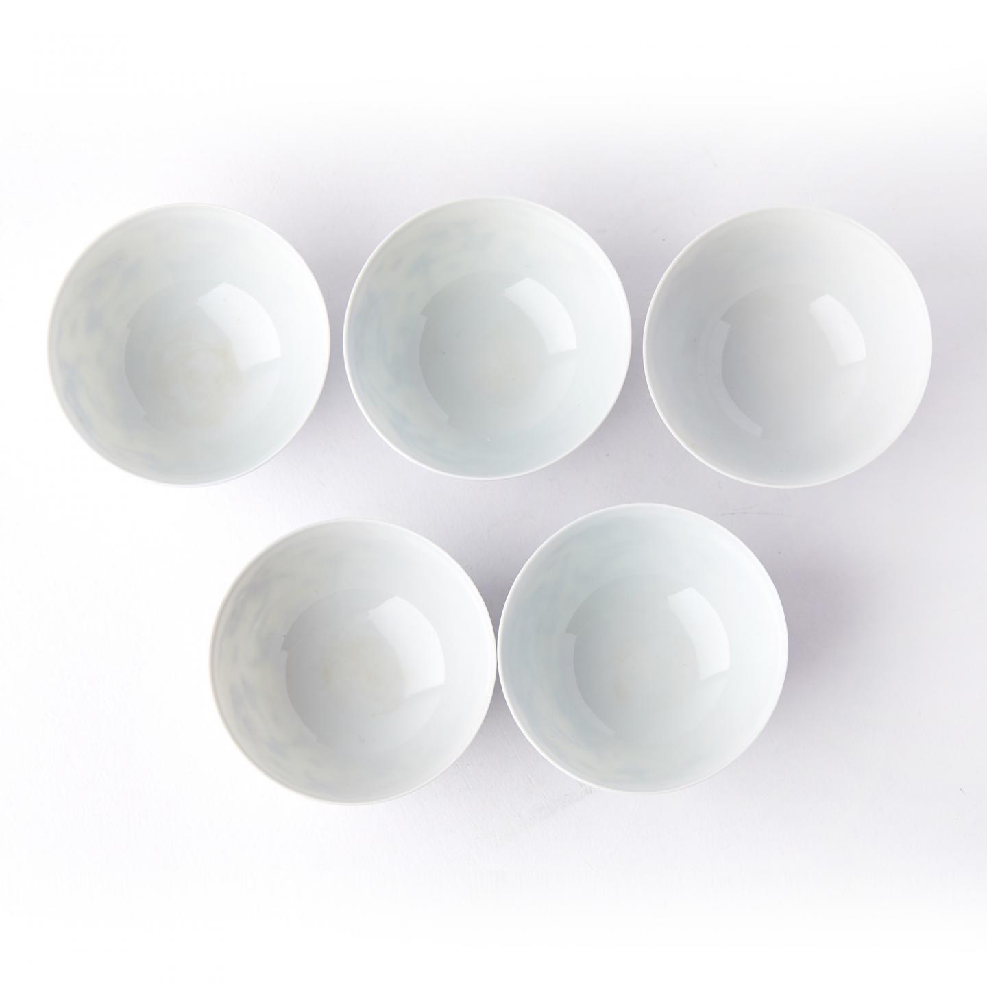 京烧巨匠三浦竹泉造|昭和时期 仿古染付云鹤文薄胎煎茶杯 5客