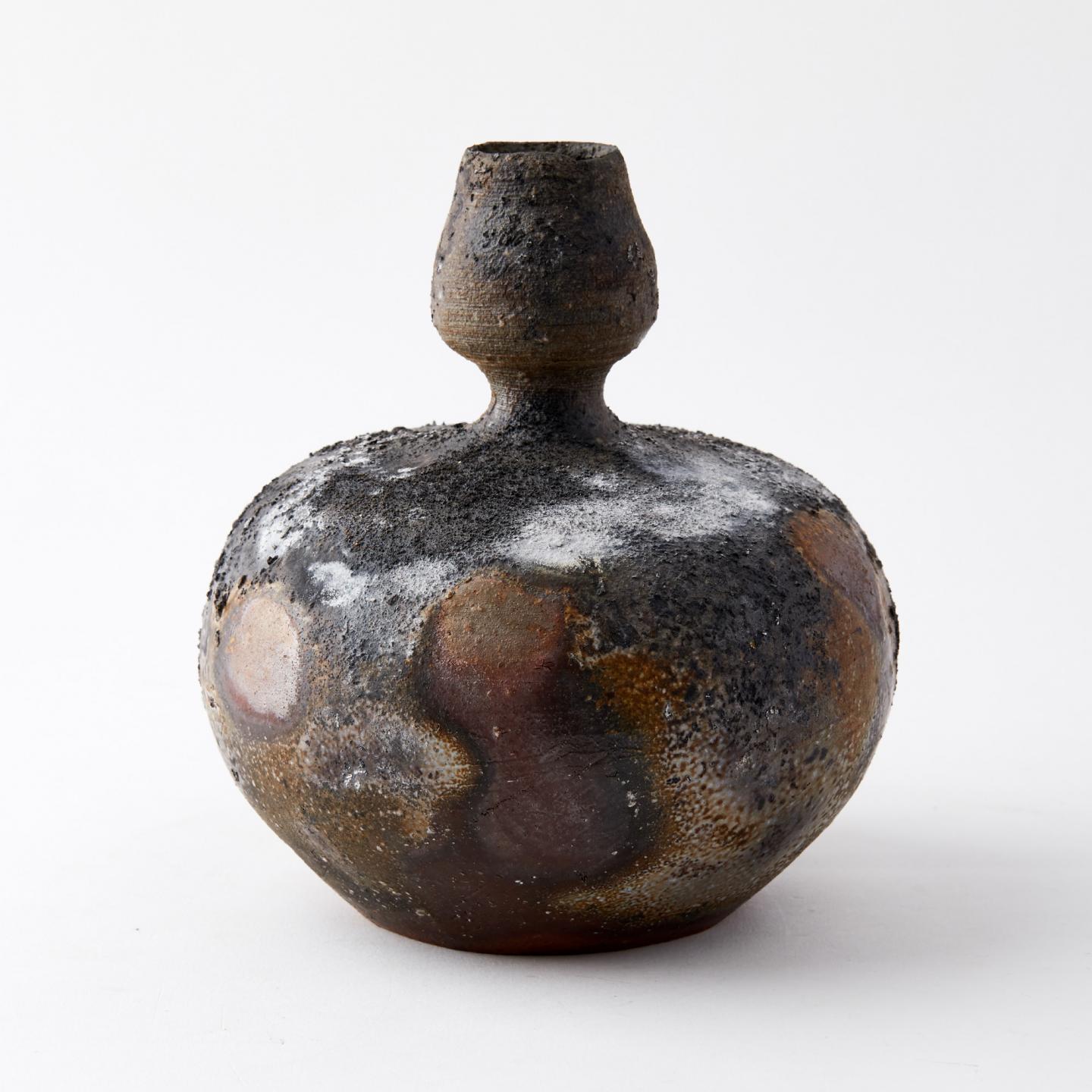 藤原均|昭和时期 备前烧极致落灰窑变花入(陶艺展参展作品)