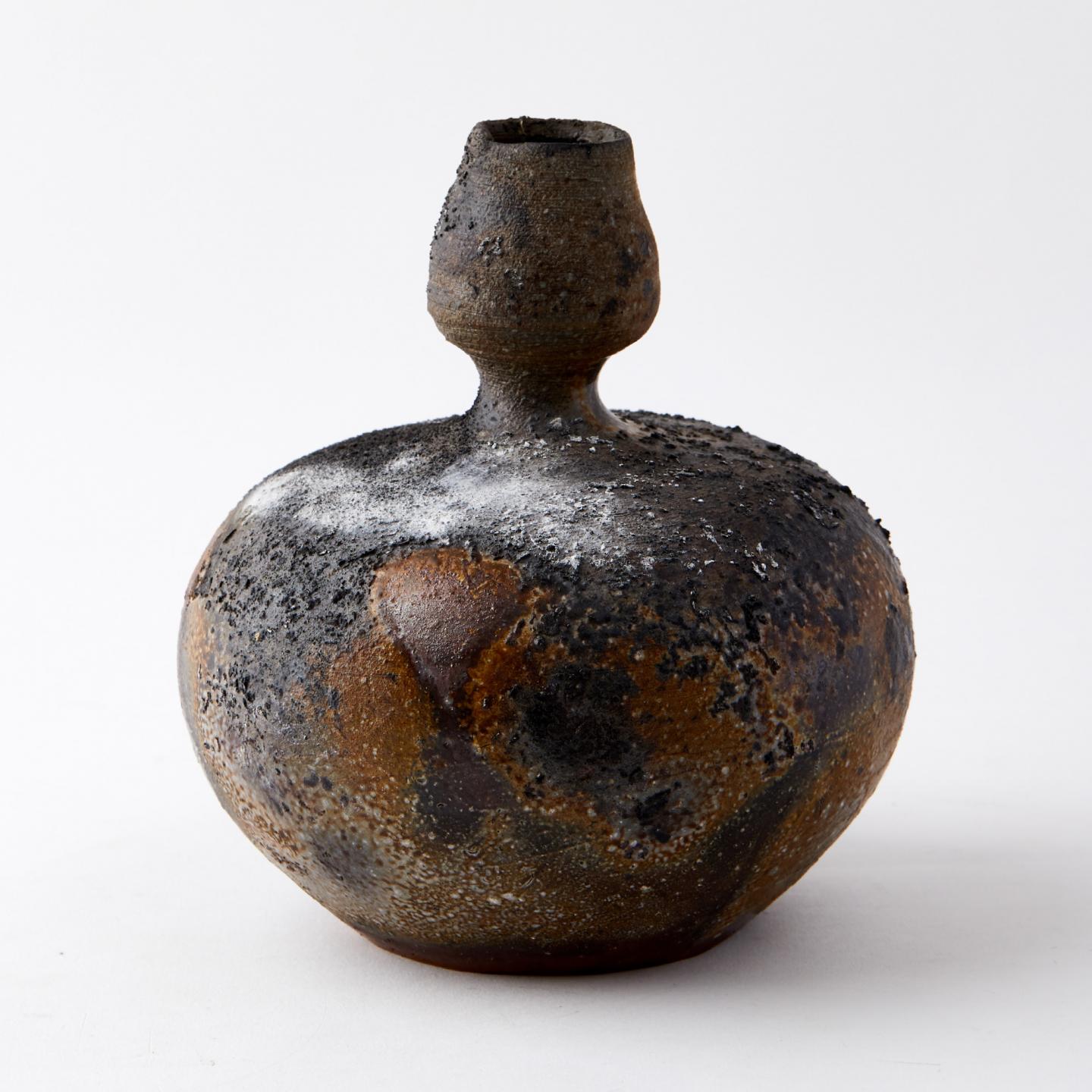 藤原均|昭和时期 备前烧极致落灰窑变花入(陶艺展参展作品)