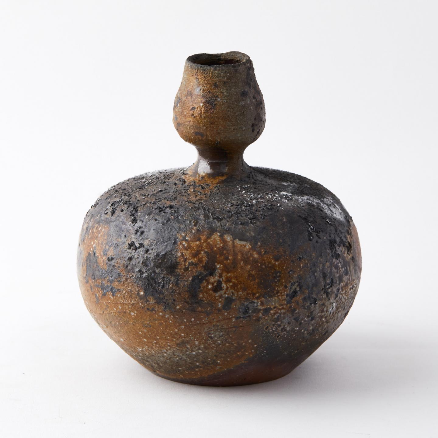 藤原均|昭和时期 备前烧极致落灰窑变花入(陶艺展参展作品)