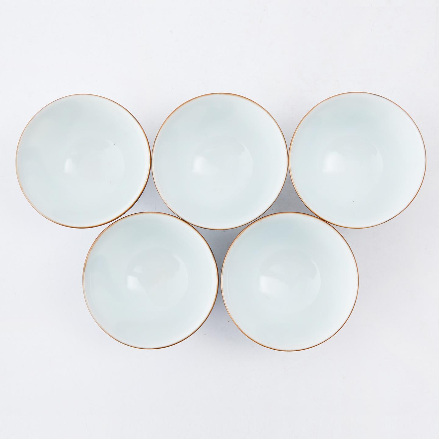 京烧名家平安京泉|昭和时期 青花捻纹主人杯 5客