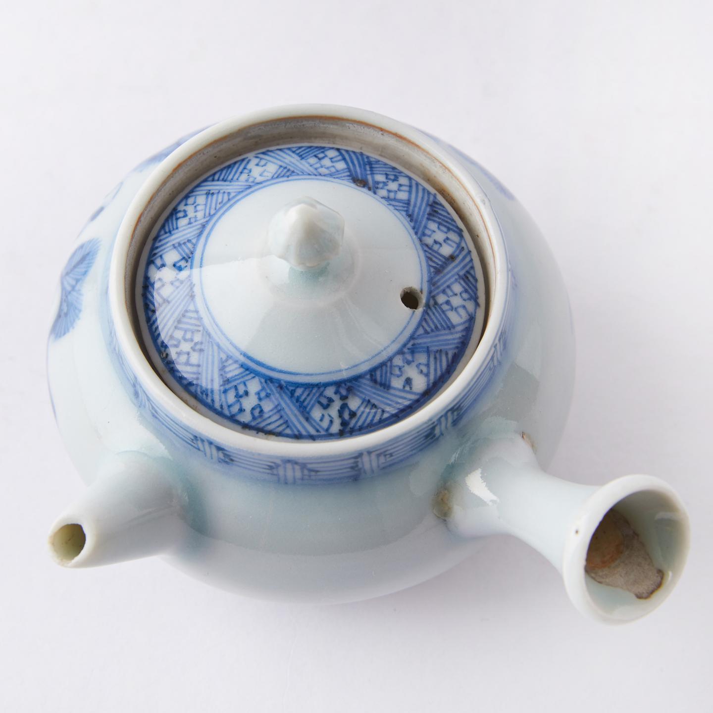 高岛文平(款)|明治时期 手绘人物青花侧把壶