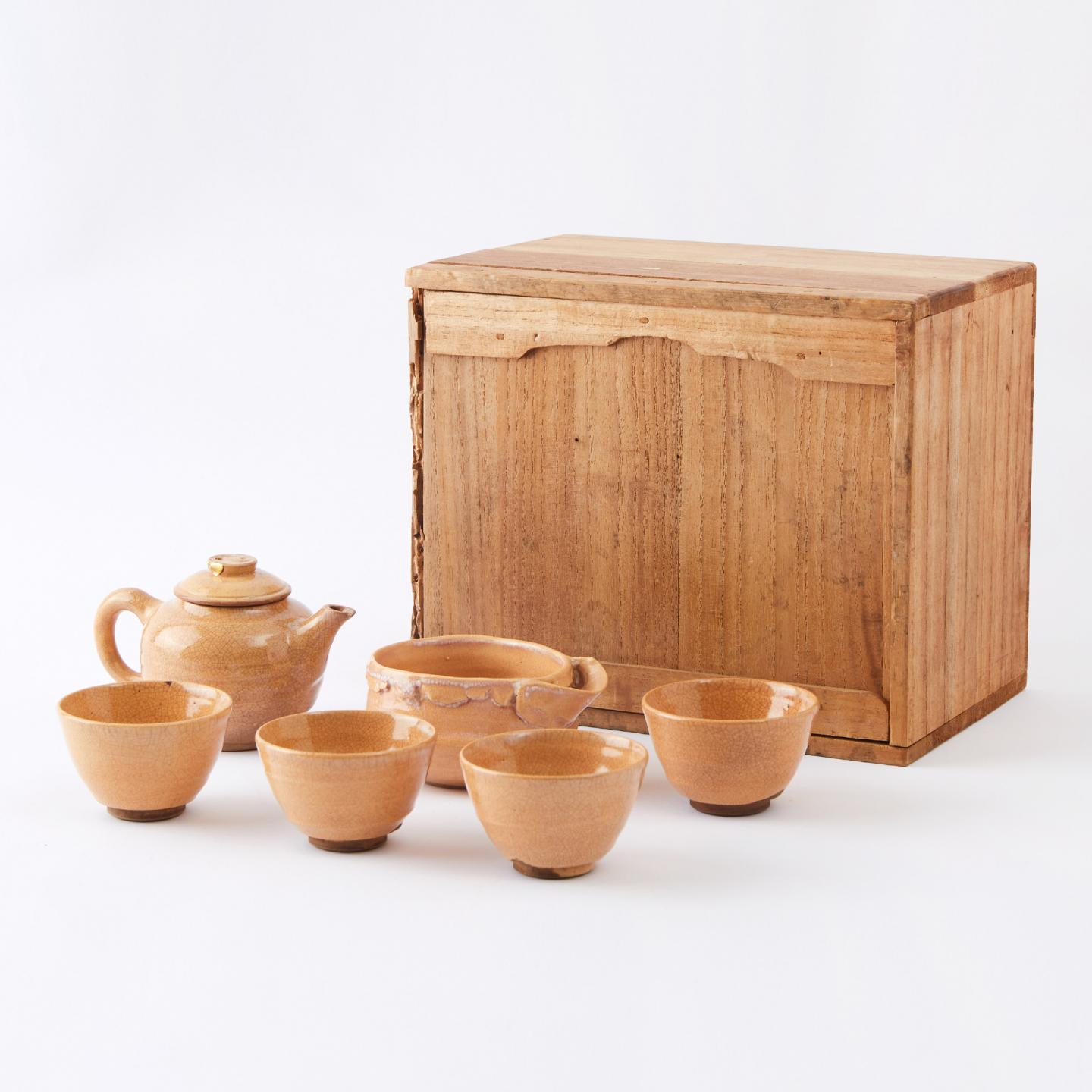 九世坂高丽左卫门｜明治时期 手作萩烧后手壶茶具套