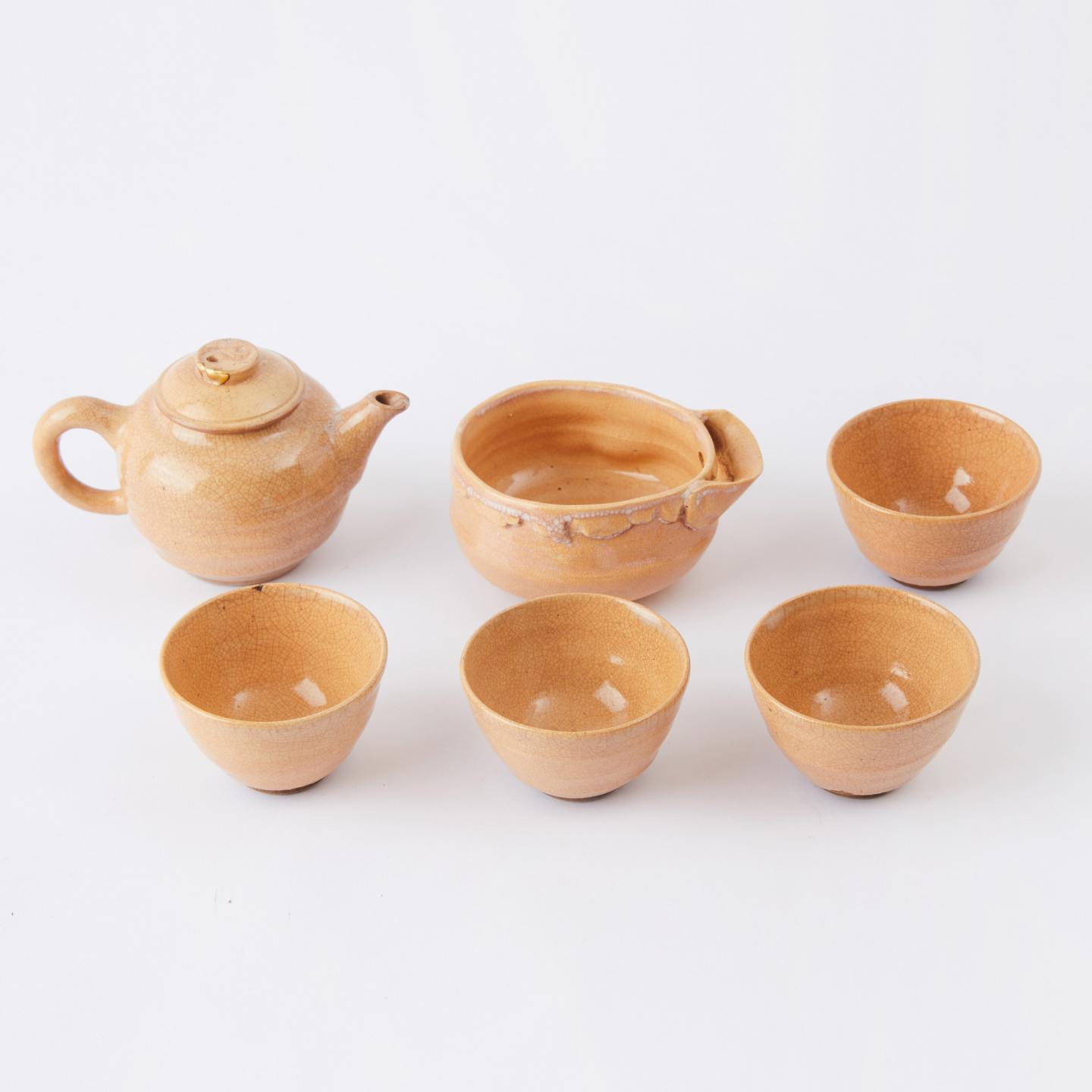 九世坂高丽左卫门｜明治时期 手作萩烧后手壶茶具套