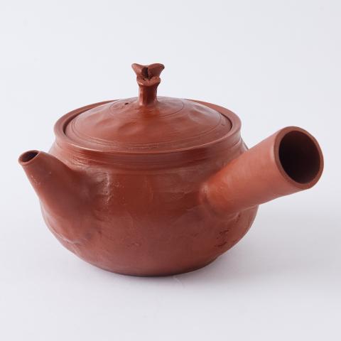 伊藤不老｜昭和时期 手捏常滑烧浮雕梅花灵芝摘侧把壶