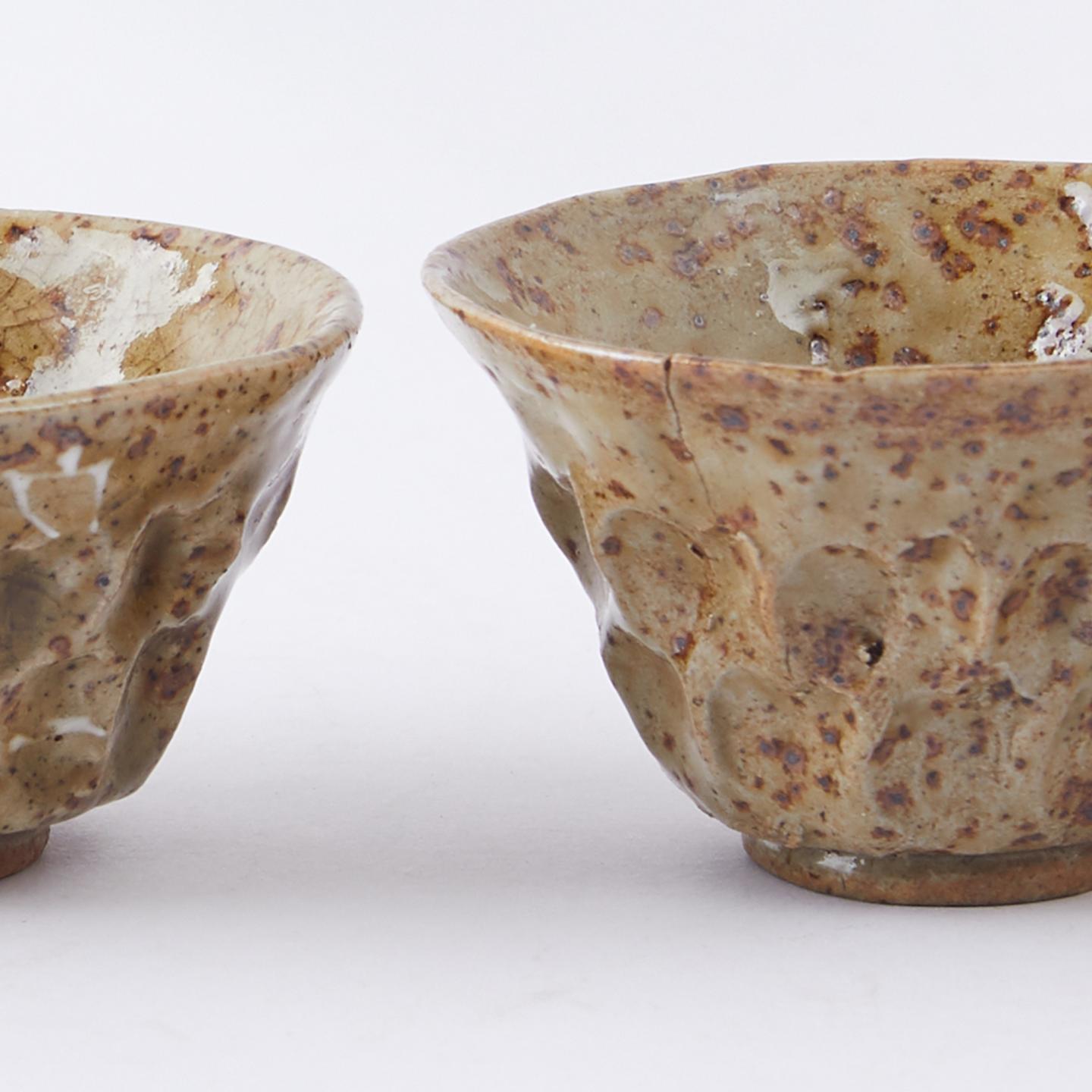 作者在铭|明治-大正时期 名家手捏铁锈釉 釉绘「江帆」品茗主人杯5客