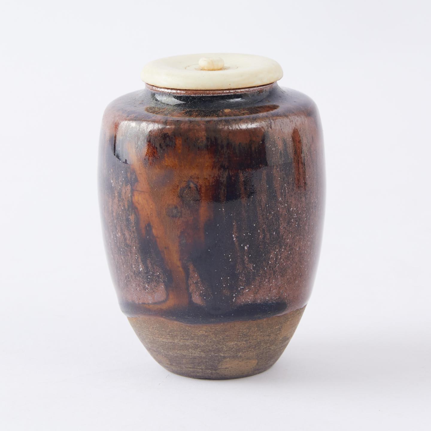 明治-昭和时期 古濑户肩冲形流釉窑变茶入