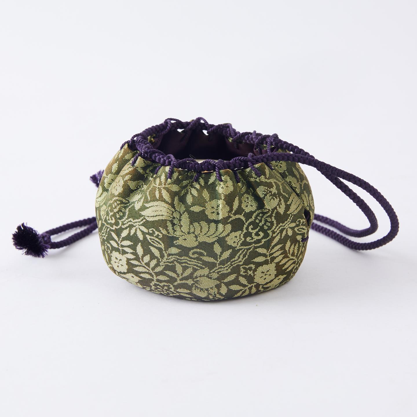 木二作|昭和时期 濑户烧中海茶入(「花鸟」文西阵织)