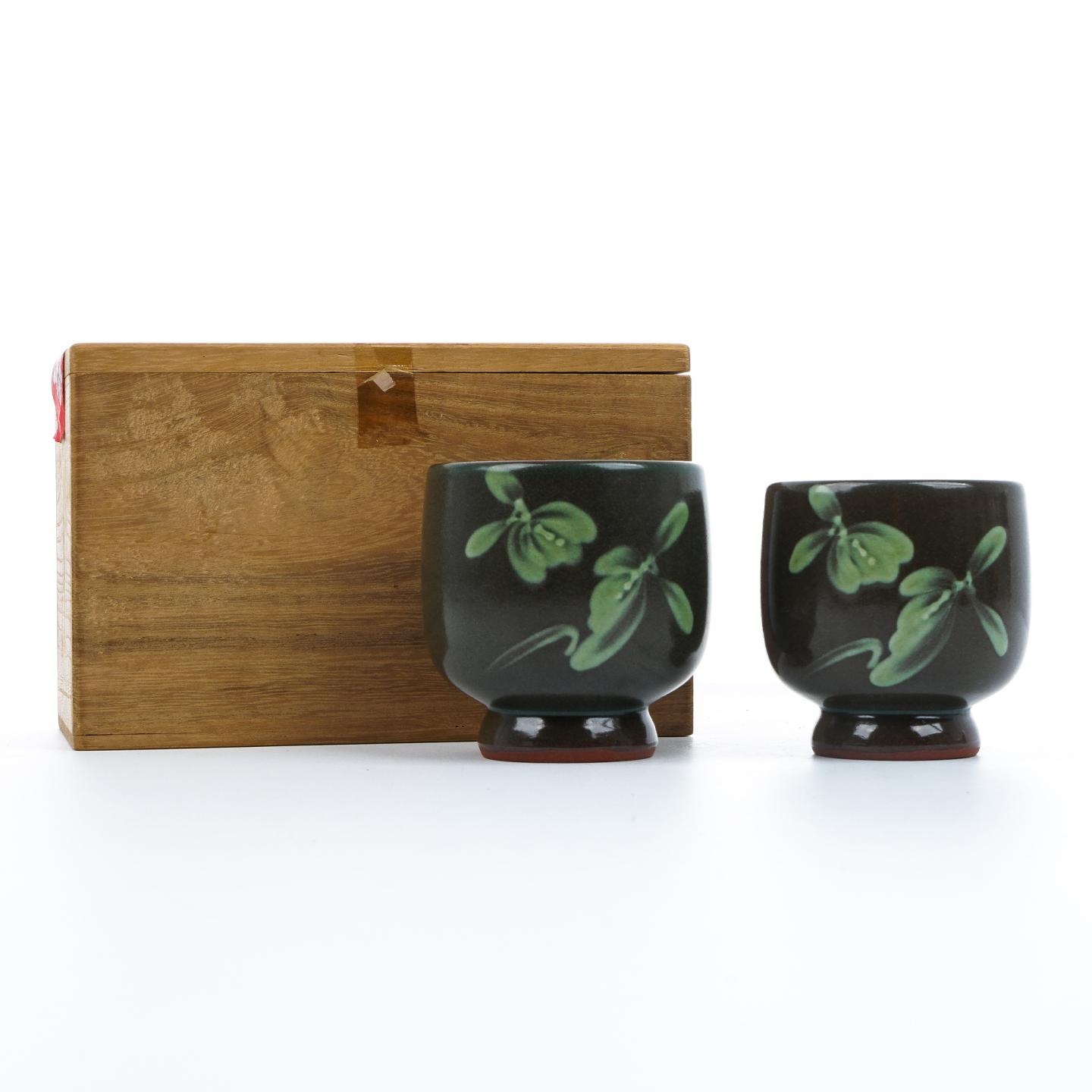 昭和时期｜佐渡无名异烧人间国宝·三浦小平二窑 无名异烧夫妻对杯