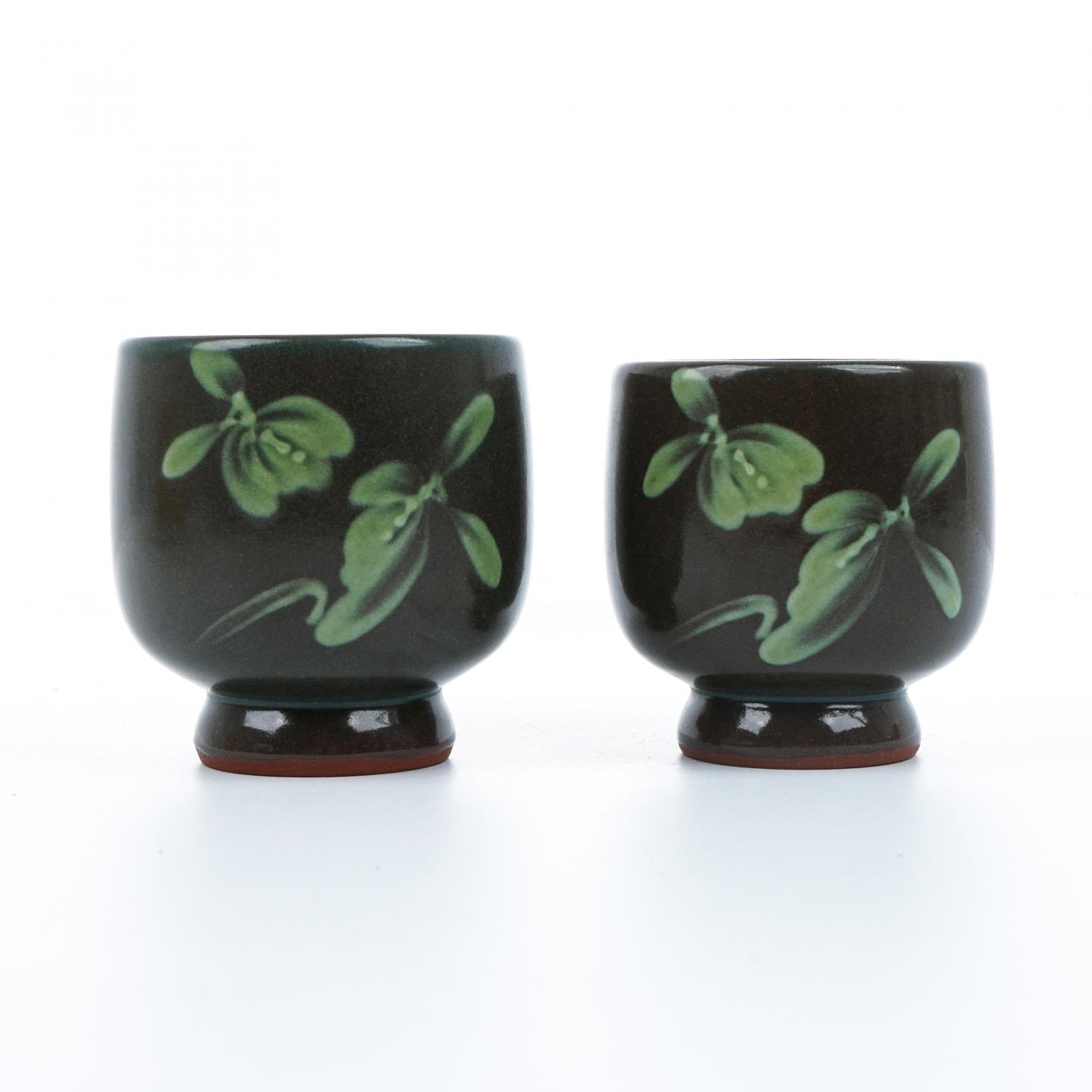 昭和时期｜佐渡无名异烧人间国宝·三浦小平二窑 无名异烧夫妻对杯