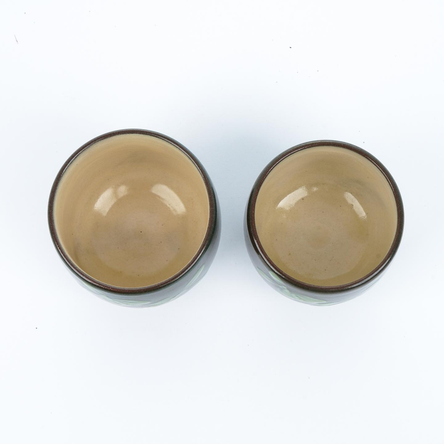 昭和时期｜佐渡无名异烧人间国宝·三浦小平二窑 无名异烧夫妻对杯