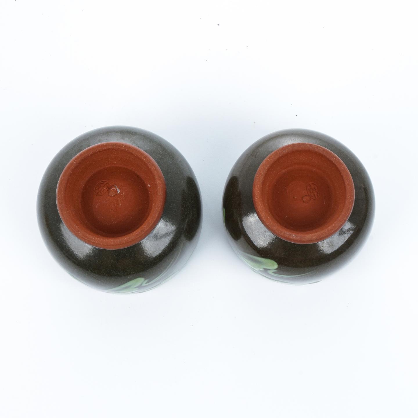 昭和时期｜佐渡无名异烧人间国宝·三浦小平二窑 无名异烧夫妻对杯