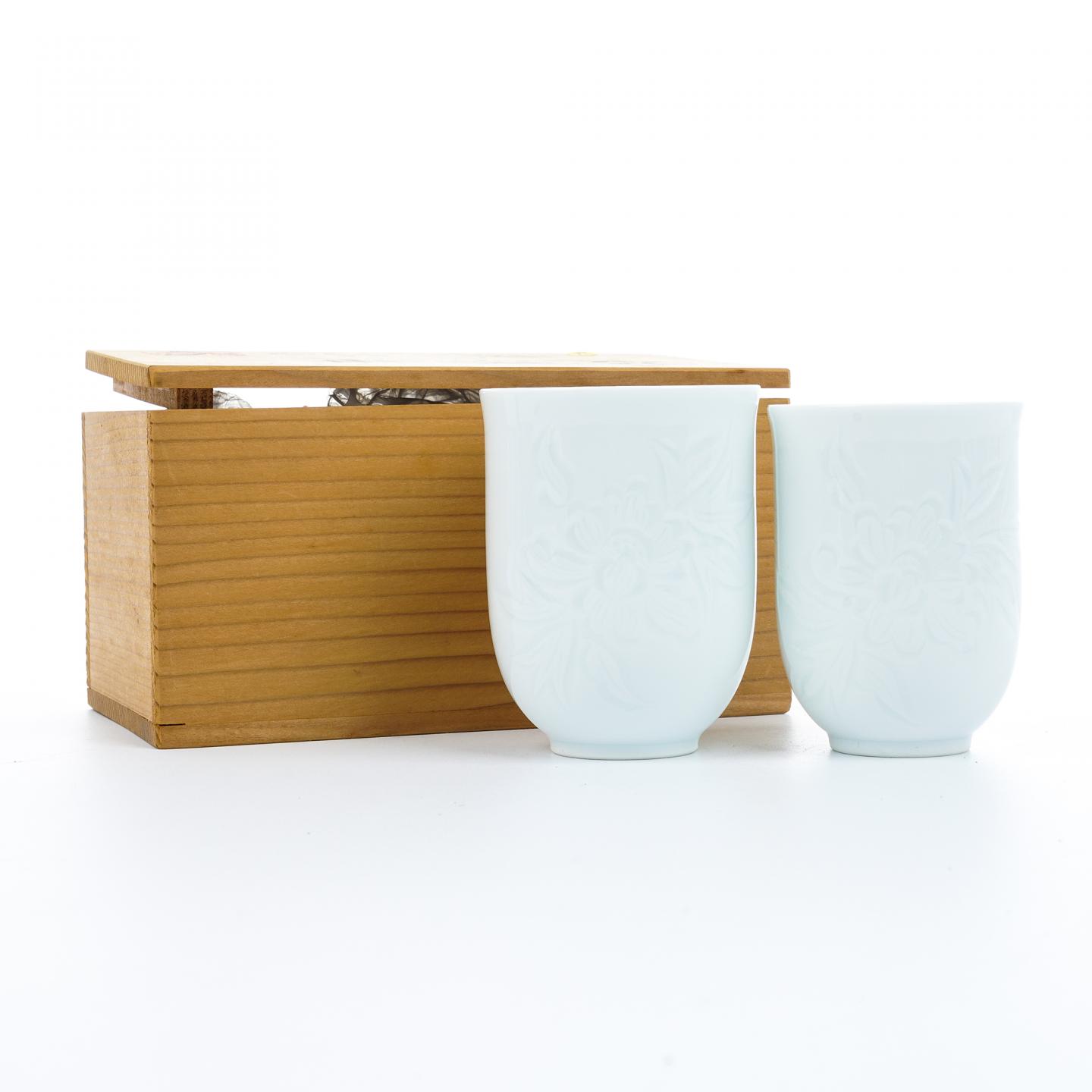 昭和时期｜白瓷人间国宝·奥川忠右卫门作夫妻对汤吞