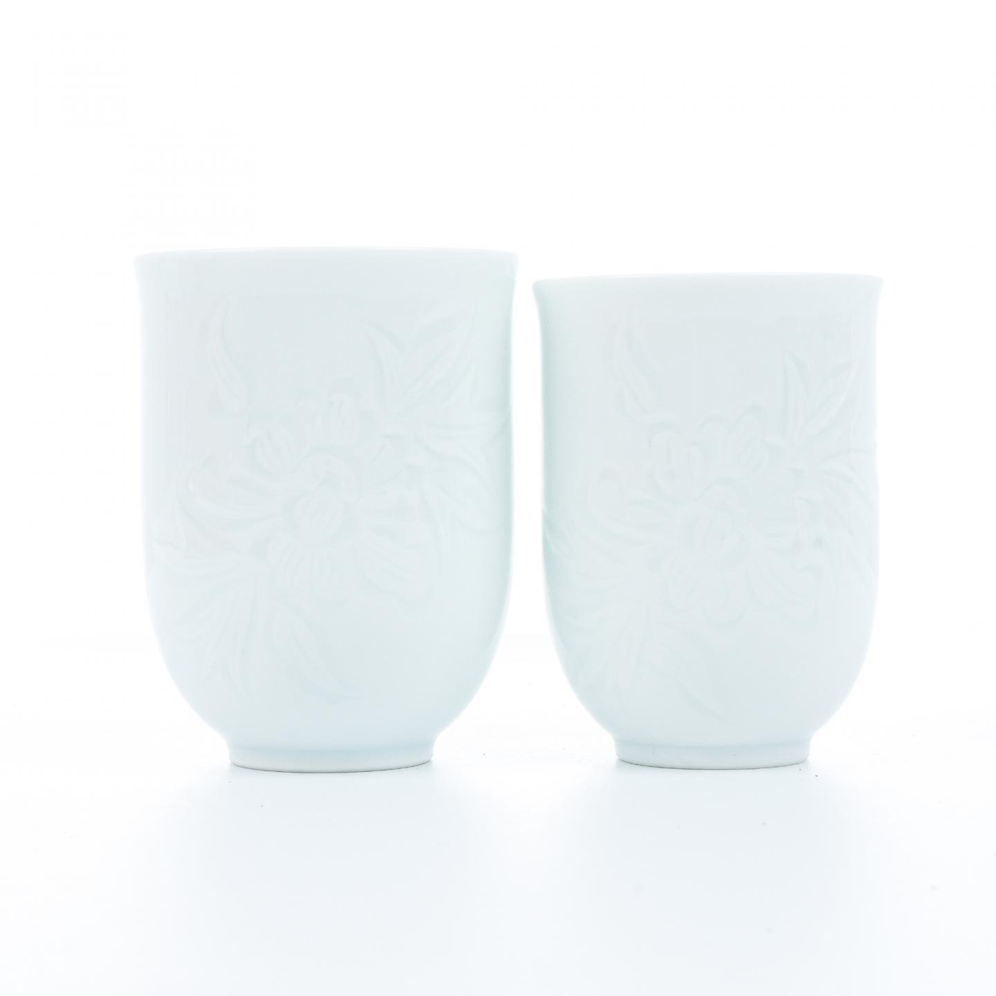 昭和时期｜白瓷人间国宝·奥川忠右卫门作夫妻对汤吞