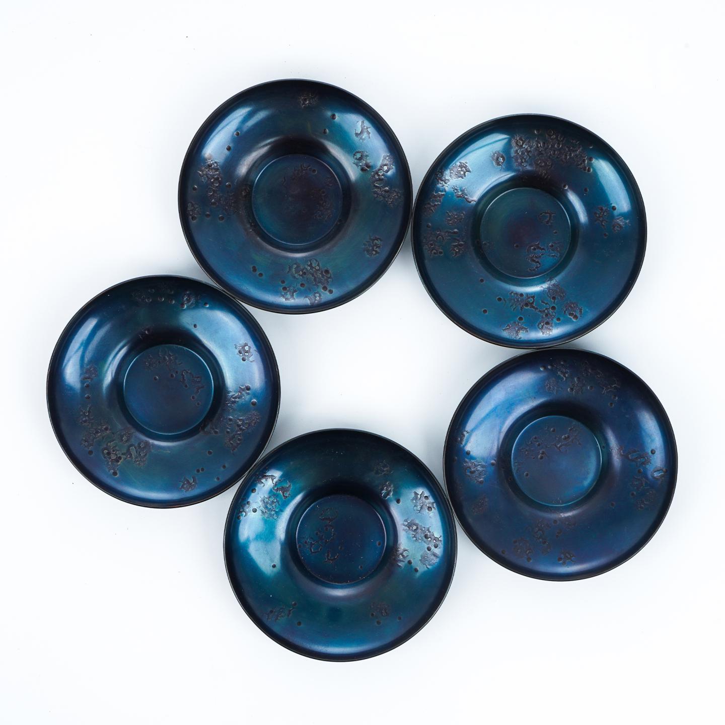 昭和时期｜玉川堂鎚起铜器茶托 5枚组