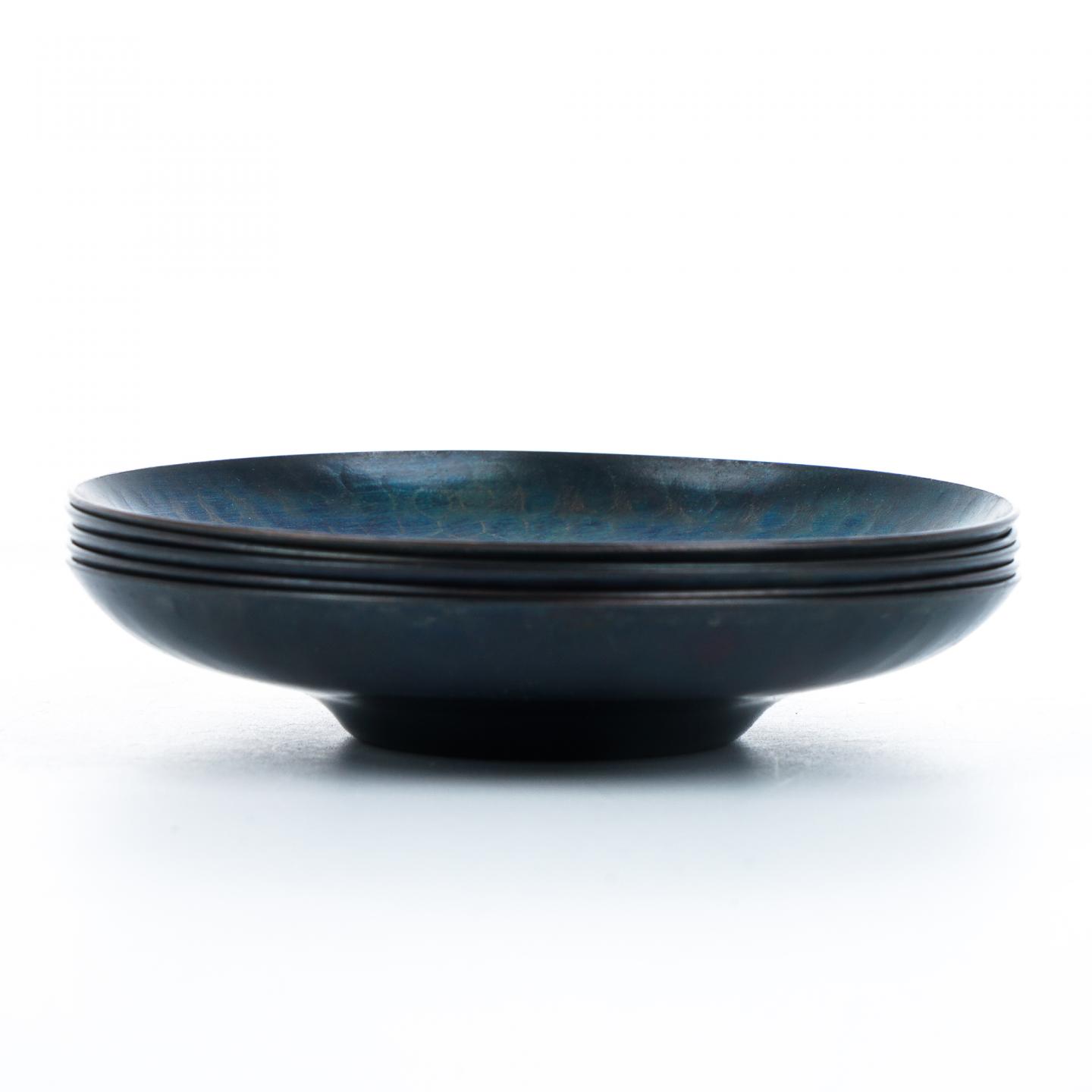 昭和时期｜玉川堂鎚起铜器茶托 5枚组 附共箱