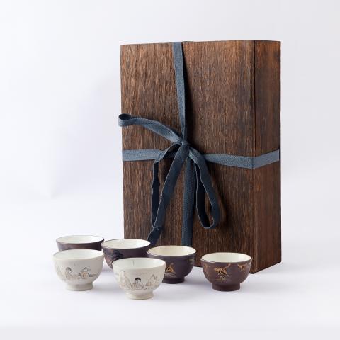 万古烧｜明治时期 万古描金手绘茶盏6客